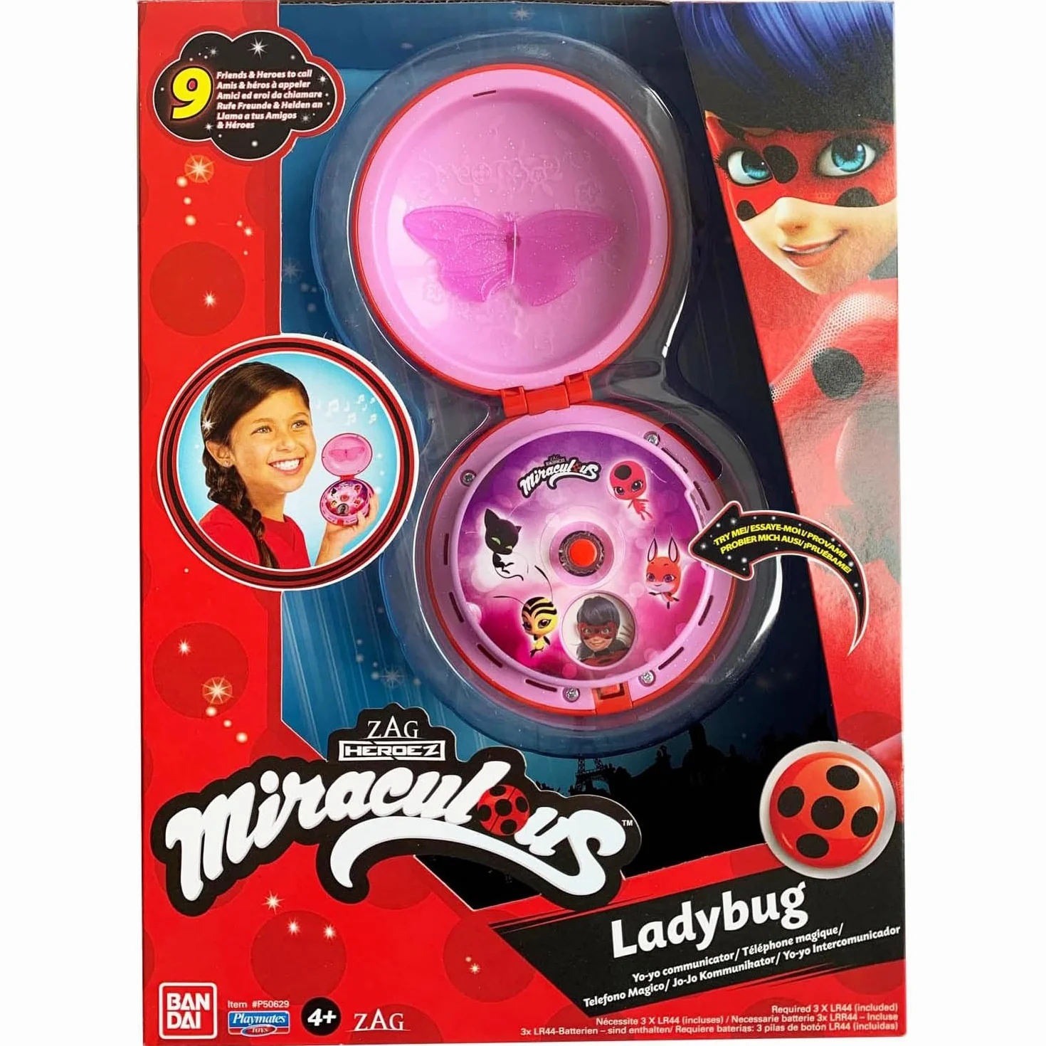Bandai - Cudowna Biedronka - Magiczny Telefon Biedronki - Akcesorium do przebrania się za Biedronkę/Akcesorium do zabawy w role - Zabawka dźwiękowa i świetlna - Mówi po francusku - P50629