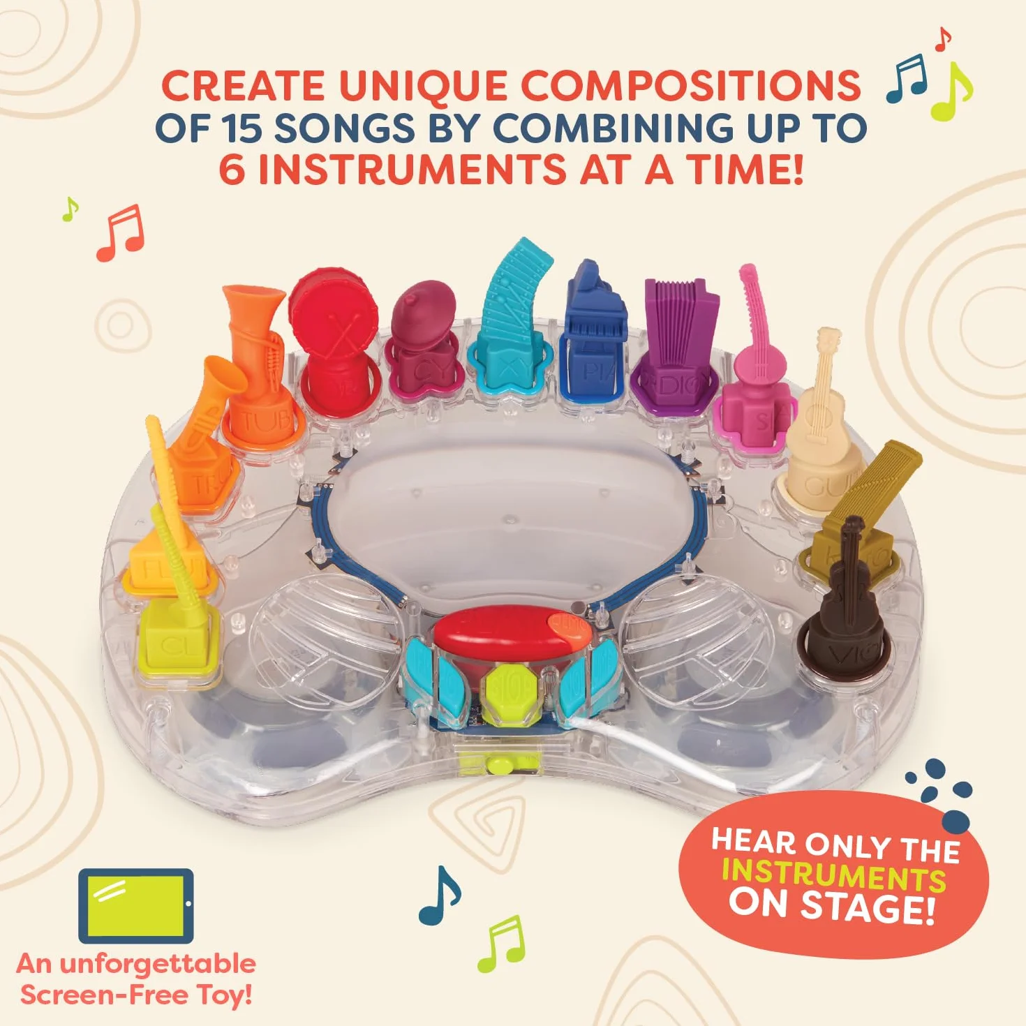 B. Toys BX1120KC1Z B. Orkiestra symfoniczna 13 instrumentów dla klasycznych niemowląt i małych dzieci - interaktywne zabawki muzyczne dla dzieci ze światłami i 15 piosenkami, nylon/A