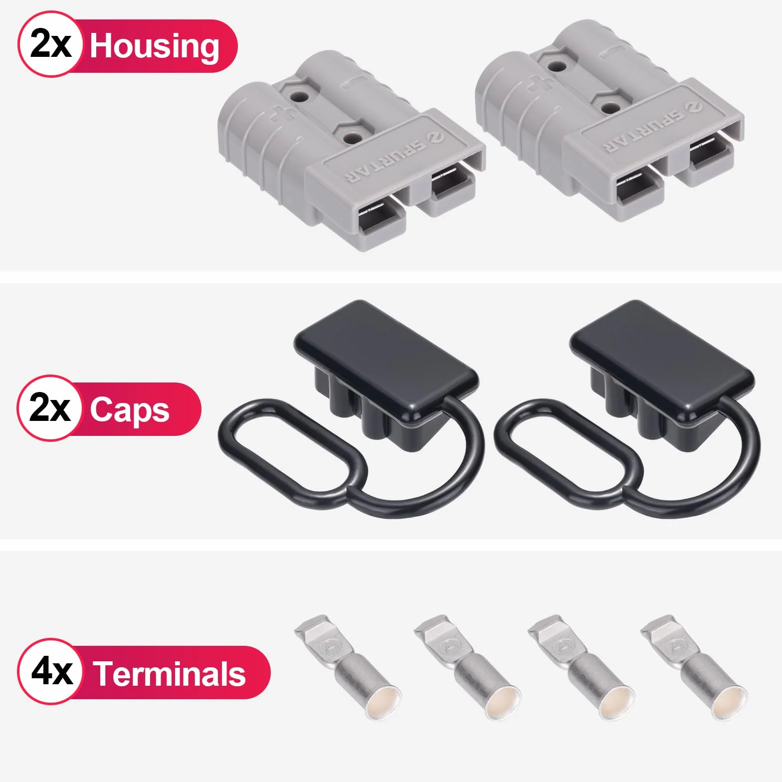 Spurtar 50A 6AWG 2 szt. Złącze akumulatora, szybkozłącze akumulatora, wiązki przewodów do samochodu, przyczepy, przyczepy kempingowej, statku, furgonetki, trybu motocyklowego, wyciągarki