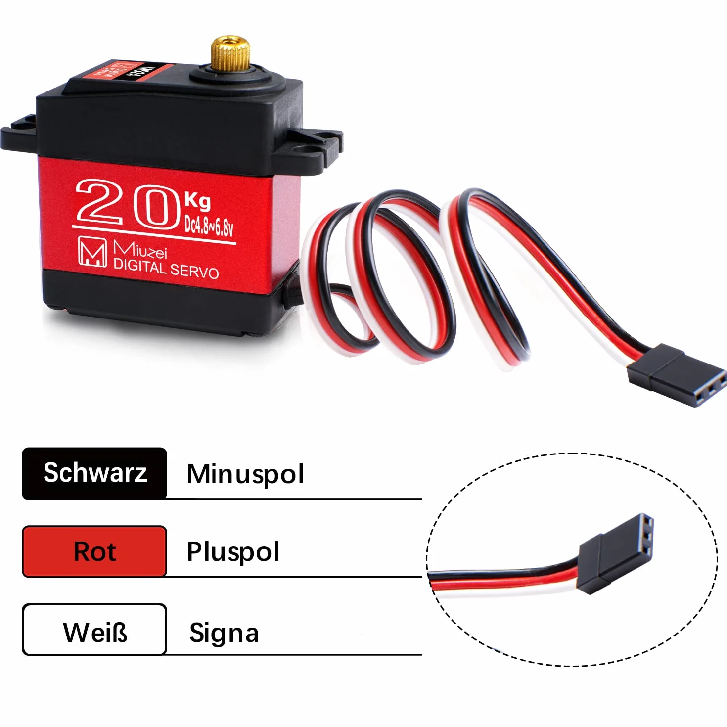 Miuzei Serwo sterujące Rc Digital Servo 20 kg, 270°, wodoszczelne, z metalową przekładnią, do samochodu, 1/10, 1/8, 1/12, modeli zabawek, samolotów, robotów, łopatek tary, samochodu, łodzi (3 sztuki)