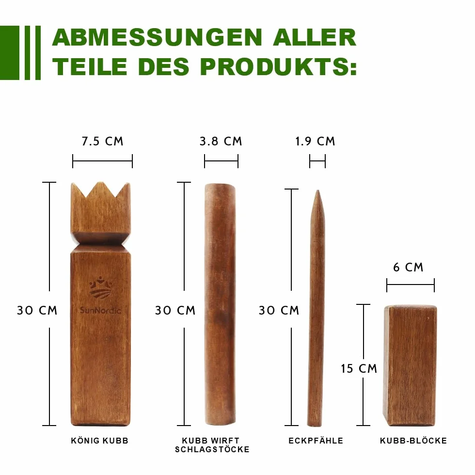 SunNordic Kubb rzucania Wikingów, szwedzka szachowa z wysokiej jakości drewna gumowego, w zestawie torba z płótna żaglowego i instrukcja gry – wytrzymała gra na podwórku dla dzieci i dorosłych