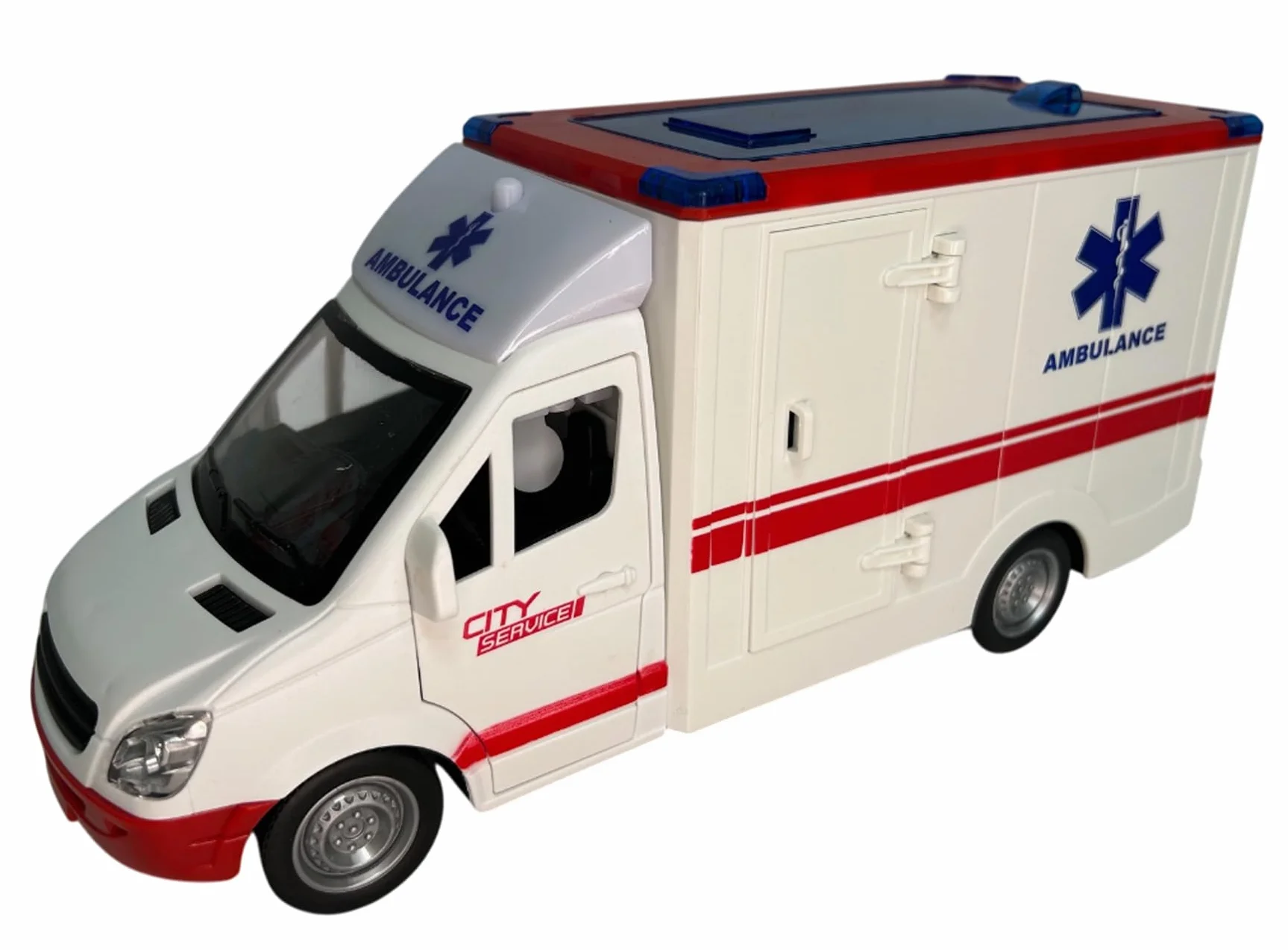 Generisch Zabawka karetki z lampkami, syrenami, drzwiami i dachem, otwieranie ruchu, sprzęgło pogotowia, duża skala 1:16 cm, 26 pierwsza pomoc z dźwiękami świetlnymi, wysuwany nosidełko dla dzieci od
