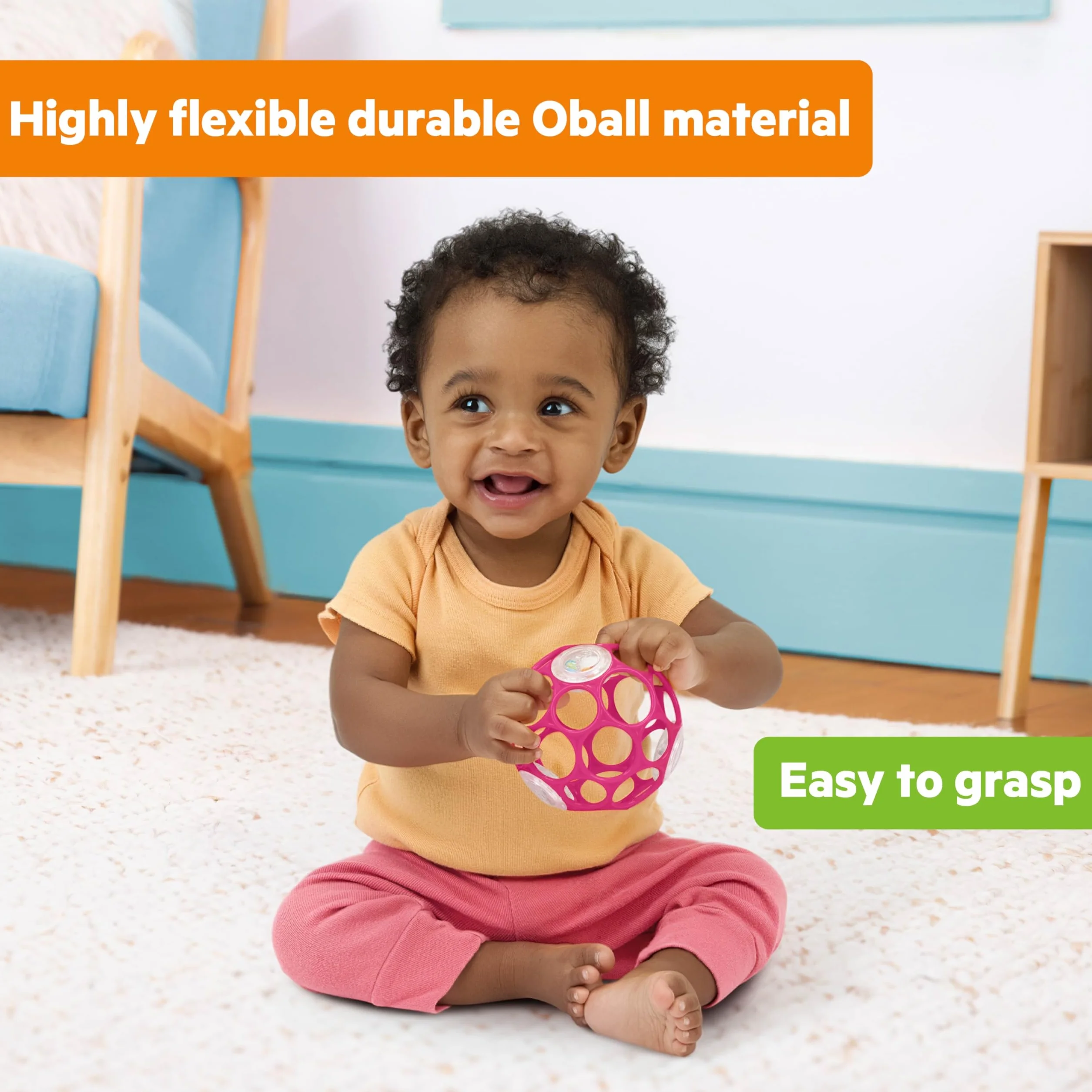 Bright Starts Oball Rattle Easy-Grasp zabawka - różowa, dla noworodka w wieku - 1 szt. (1 opakowanie)