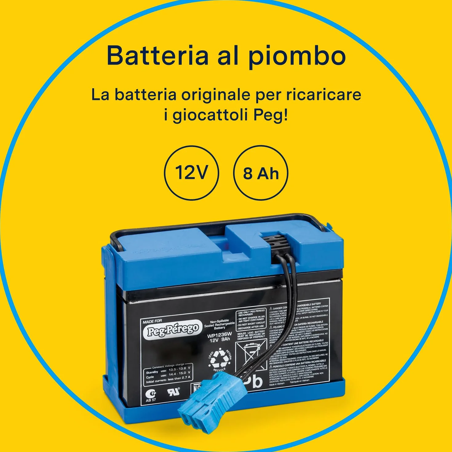 Peg Perego - Bateria, 12 V, 8 Ah, Niebieska