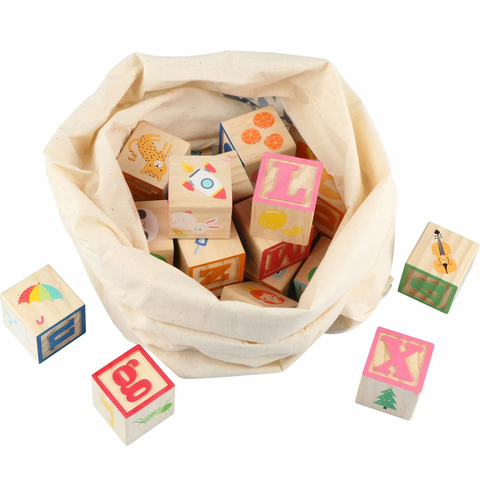 Jacootoys 36 sztuk drewniane bloki ABC 1.65" duże litery alfabetu numer zestaw klocków budowlanych Montessori zabawki edukacyjne dla dzieci