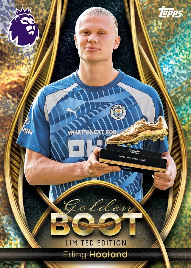 Topps Premier League 2026 - Debut Edition - Golden Boot Tin - zawiera 57 kart, w tym 7 ekskluzywnych kart Golden Boot LE