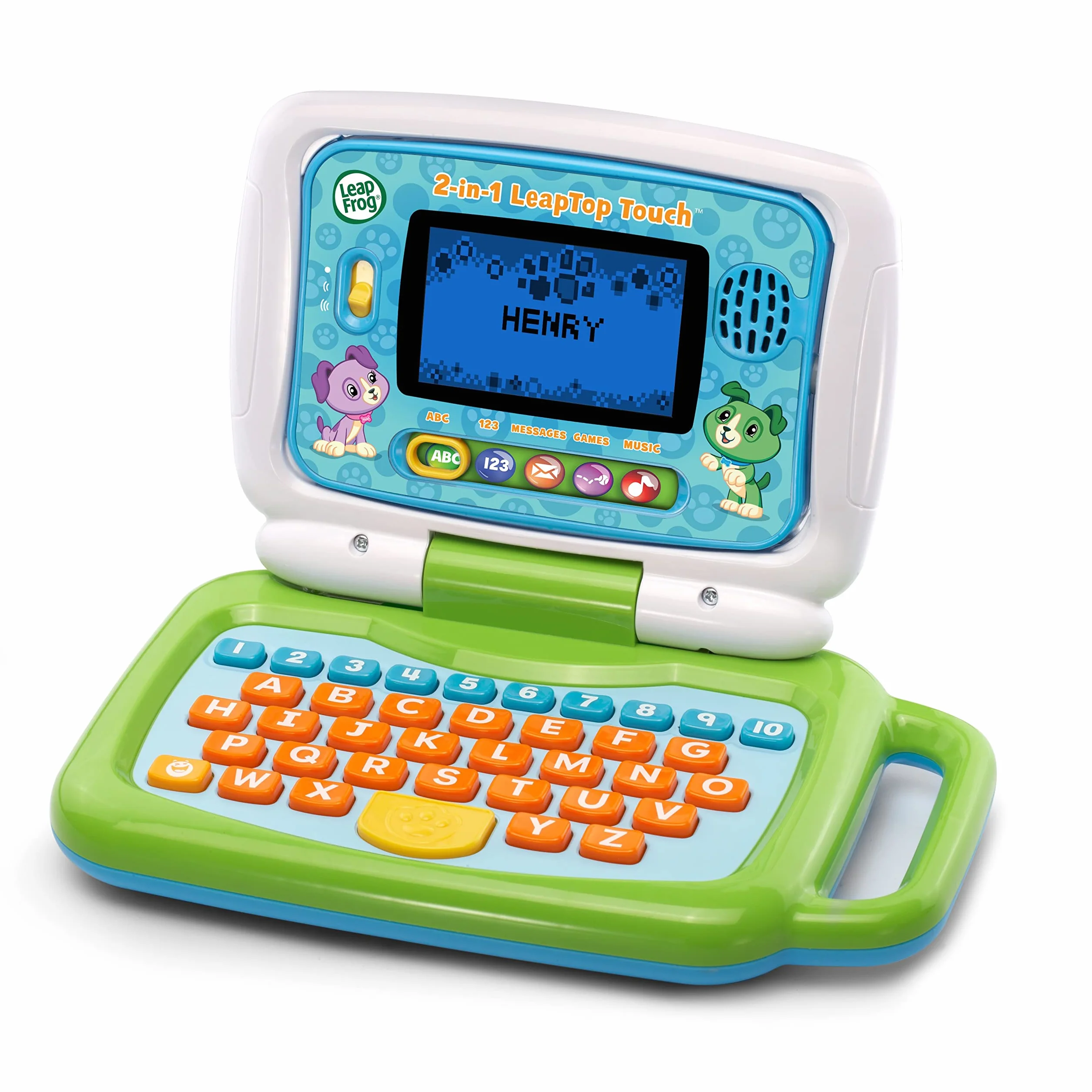 VTech LeapFrog LeapTop Touch Laptop 2 w 1, zielony, tablet edukacyjny dla dzieci z 10 trybami zabawy, z literami, cyframi, słownictwem i zwierzętami, zabawkowy laptop dla dzieci w wieku od 2 lat