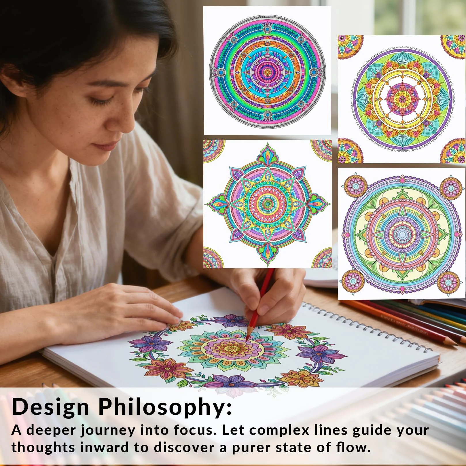 FUN LAVIE Kolorowanka dla dorosłych, 32 mandala, kolorowanki dla dorosłych, relaks i łagodzenie stresu, spiralna książka dla kobiet, wzory uważności w stylu mandali (II)