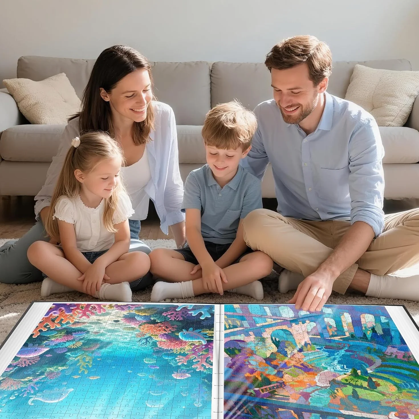 MOZOOSON Przechowywanie puzzli, organizer na 1000 elementów, przenośny, z 25 kieszeniami, większa pojemność, pyłoszczelne i ochronne akcesoria do puzzli