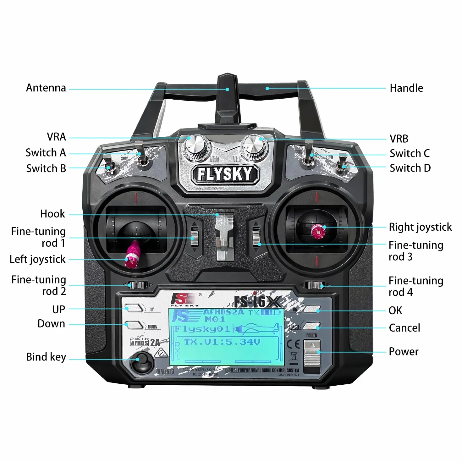 HAWK'S WORK FS-i6X 10 Ch Transmitter, 2.4GHz RC Controller z FS-iA6B Receiver dla Drone Multirotor Airplane Helicopter Car Tank Boat (i6X+iA6B)