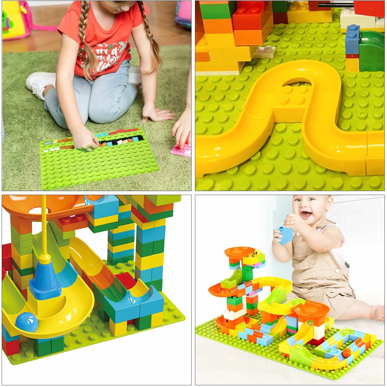 4 płyty budowlane, duże, kompatybilne z płytami Duplo, 25,5 x 19 cm, zestaw płyt Lego, płyta podstawowa, płyta podłogowa, klocki zaciskowe, zielone, płyty budowlane dla dziewcząt i chłopców