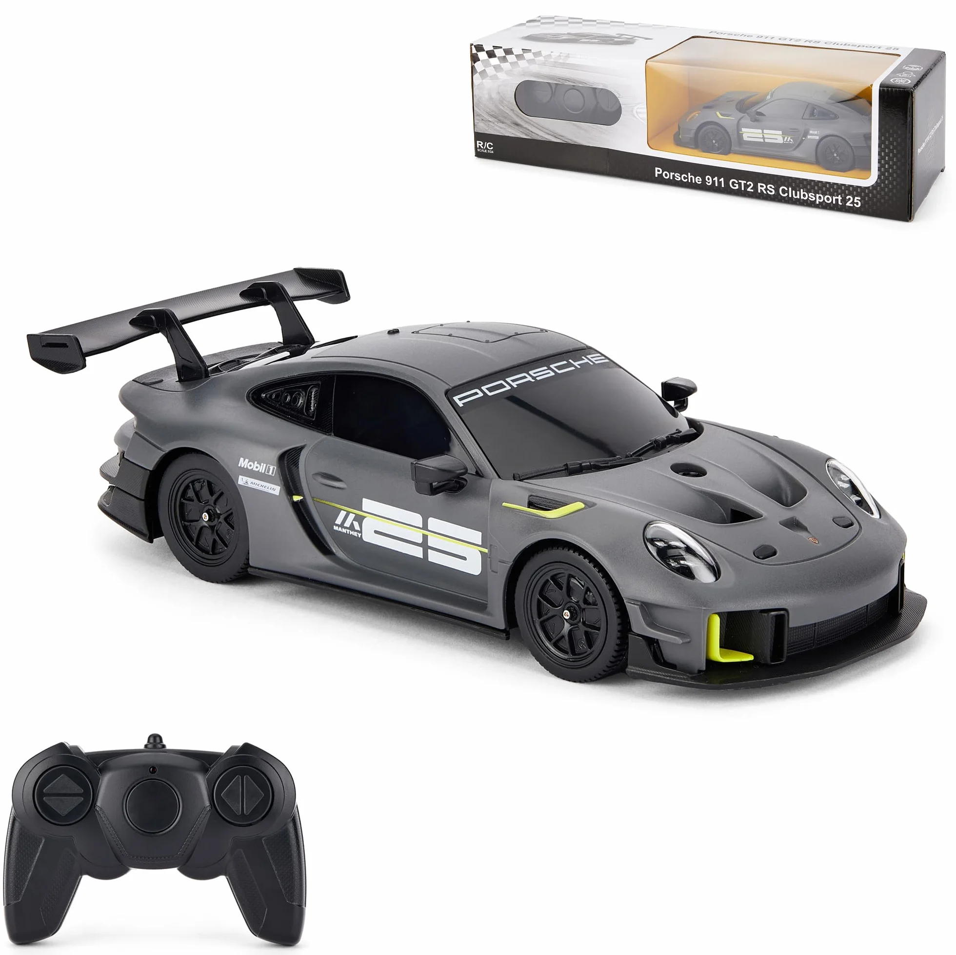 Porsche 911 GT2 RS Clubsport 25 Samochód zdalnie sterowany - Skala 1:24 Oficjalnie licencjonowany samochód RC o wysokiej wydajności, szary - idealny dla chłopców i dziewcząt