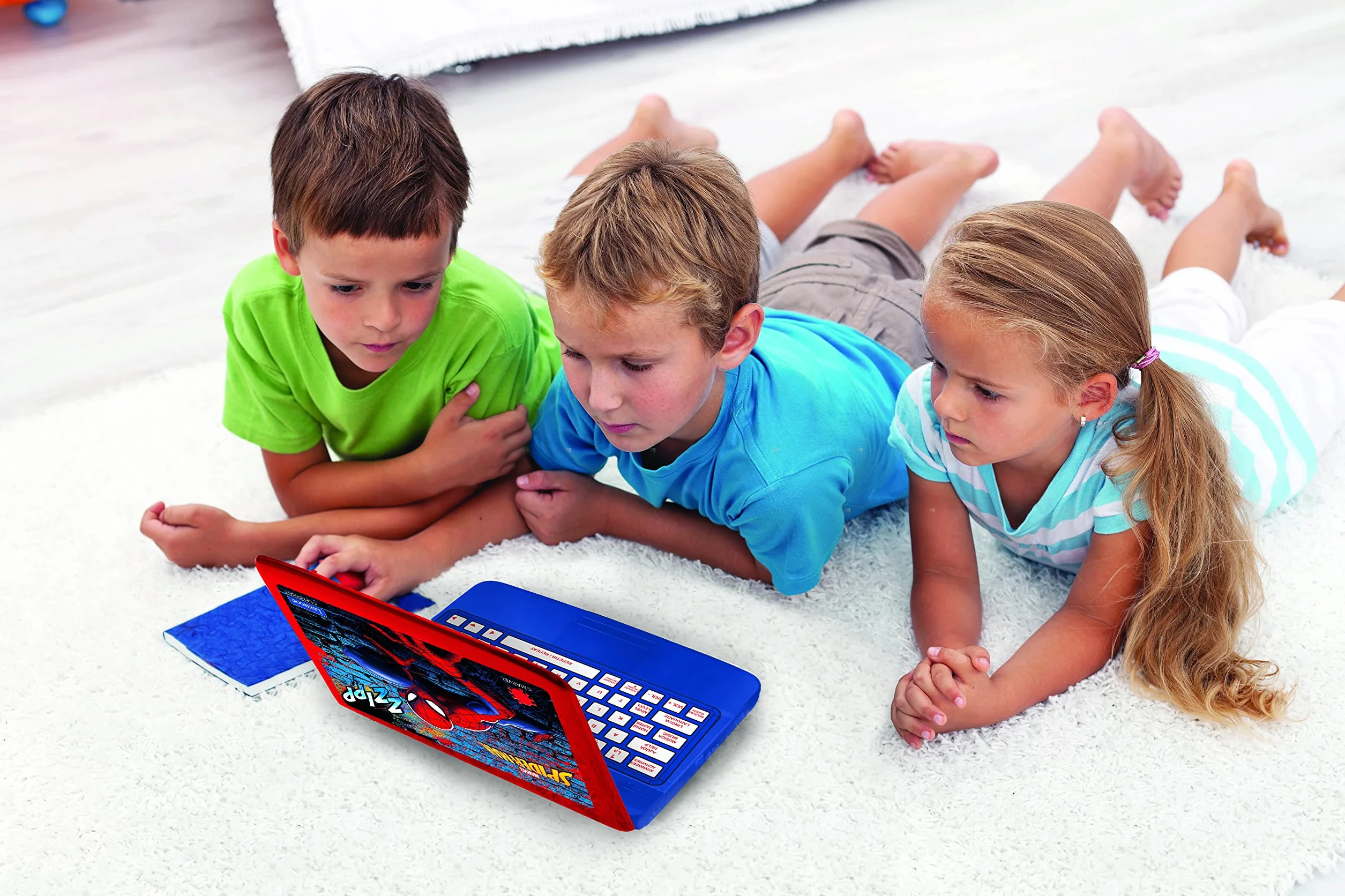Lexibook, Spider-Man, Portugalski, Angielski Laptop Edukacyjny i Dwujęzyczny, Zabawka z 124 Zajęciami do Nauki, Zabawy i Muzyki, Niebieski, Czerwony, JC598SPi4