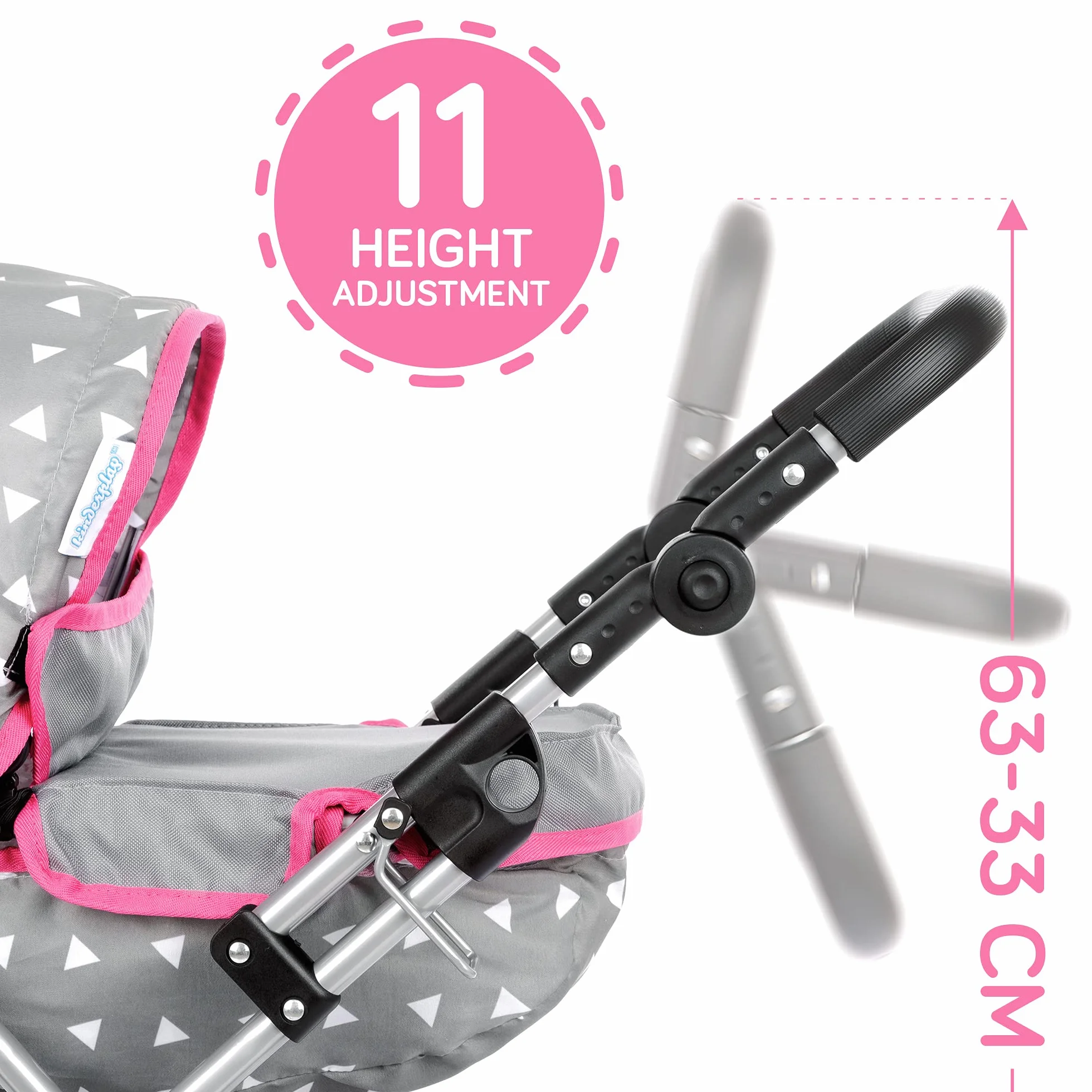 Kinderplay Wózek dla Lalek, Szary/Różowy, ‎48 x 36 x 59 cm; 2.39 kg