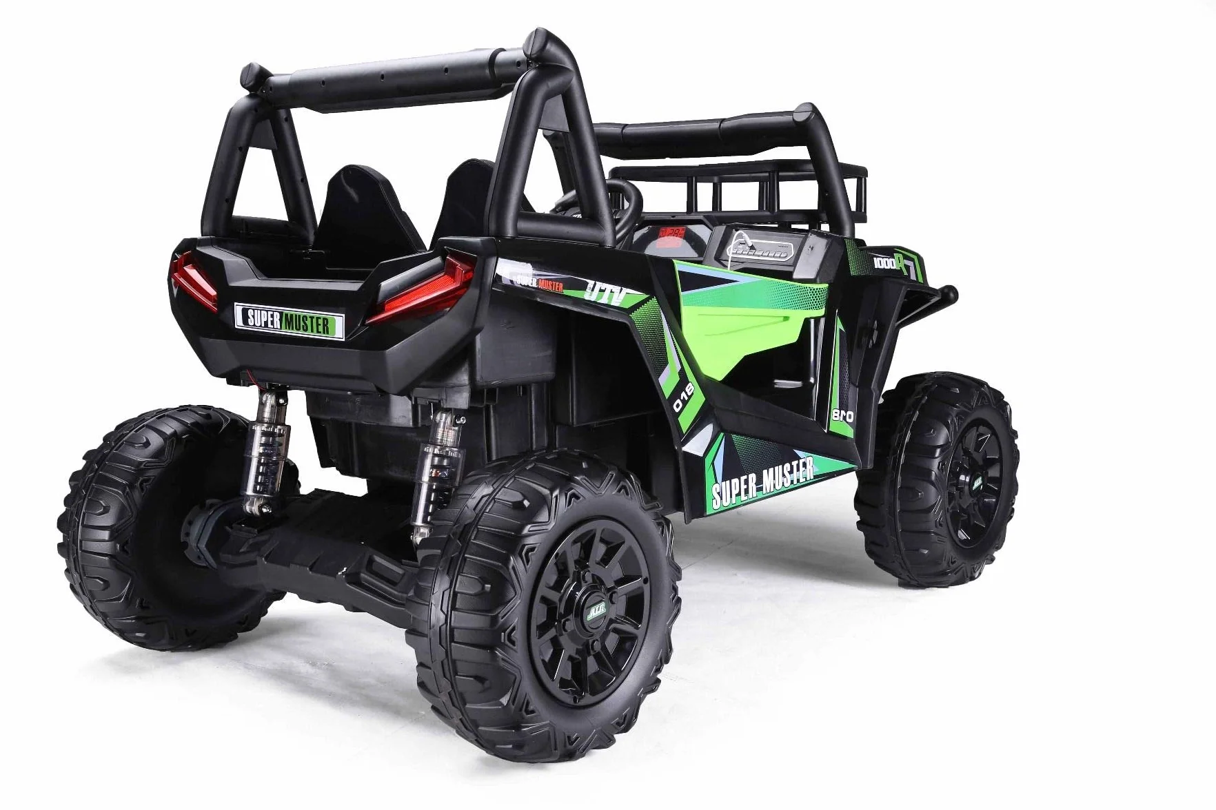 RIRICAR Samochód elektryczny dla dzieci Buggy 24 V UTV, zielony, dziecięcy samochód elektryczny 2-osobowy z pilotem zdalnego sterowania 2,4 GHz, silnik 2 x 200 W, akumulator litowy, koła EVA