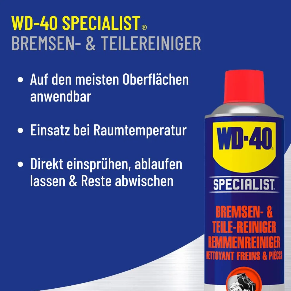 WD-40 Specialist Środek do czyszczenia hamulców i części 500 ml – środek do usuwania tłuszczu do hamulców, sprzęgieł i części silnika, usuwa kurz z hamulców, olej i zanieczyszczenia, poprawia