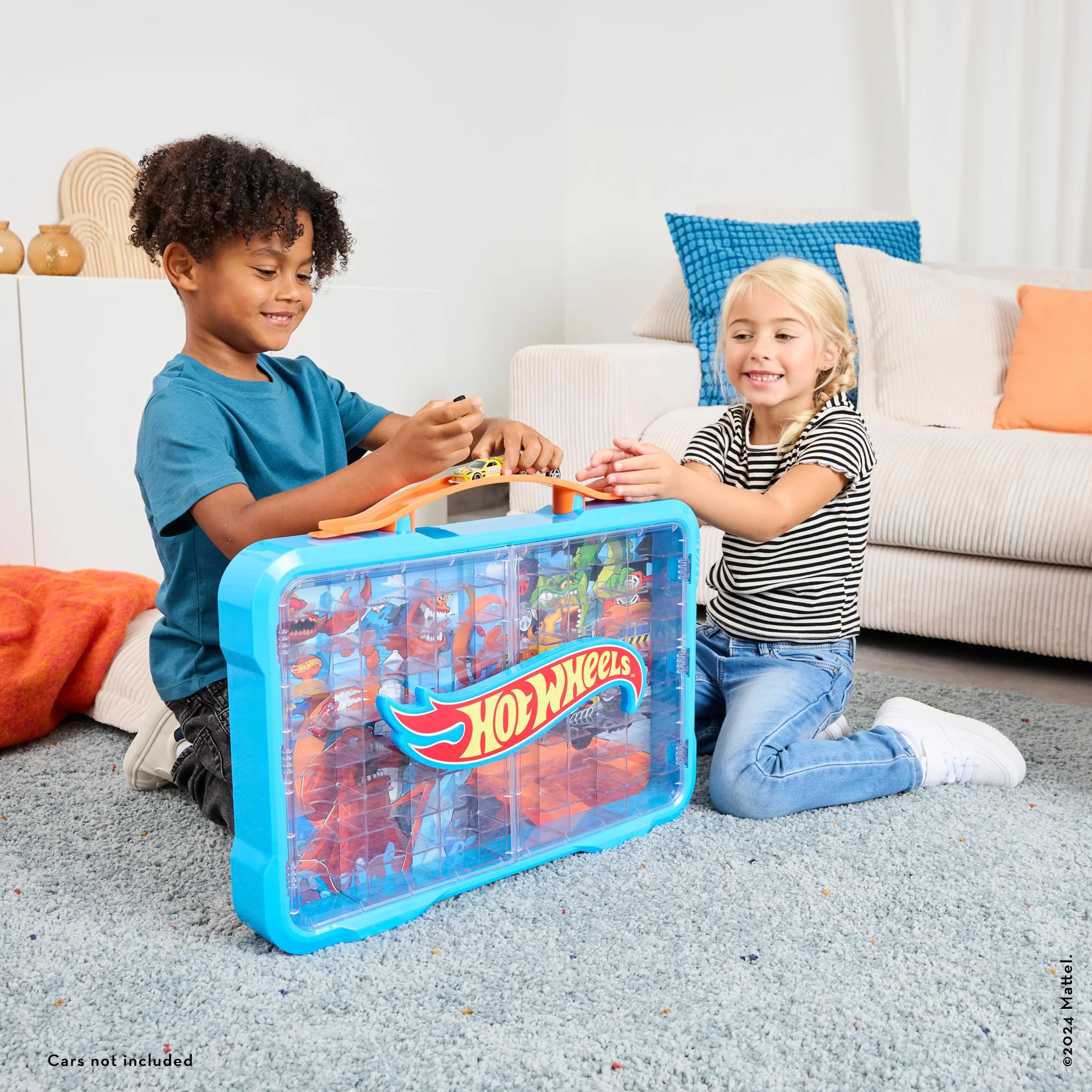 Theo Klein 2408 Hot Wheels witryna do walizki kolekcjonerskiej, miejsce na 54 samochody, świecące logo Hot Wheels, z praktycznym uchwytem do noszenia, zabawka dla dzieci od 3 lat