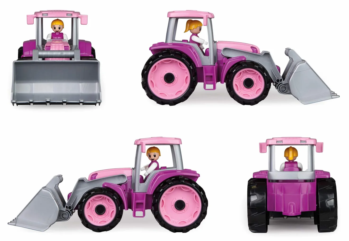 Lena 04452 TRUXX Traktor Pink z przednią łopatą, pojazd ok. 34 cm, traktor z szuflą do koparki i ruchomą figurką do zabawy, pojazd do zabawy dla dziewczynek od 2 lat w kolorze różowym, fioletowym