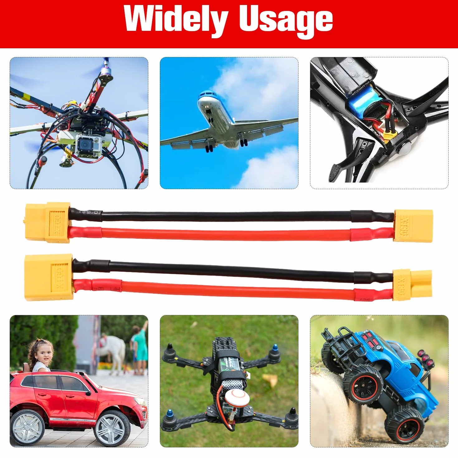 YIXISI Adapter Złącza Męskiego XT30 na Żeńskie XT60 i Adapter Złącza Męskiego XT60 na Żeńskie XT30, z Kablem Silikonowym 10 cm 14AWG, do Samochodowego Drona Lipo NiMH RC FPV Drone