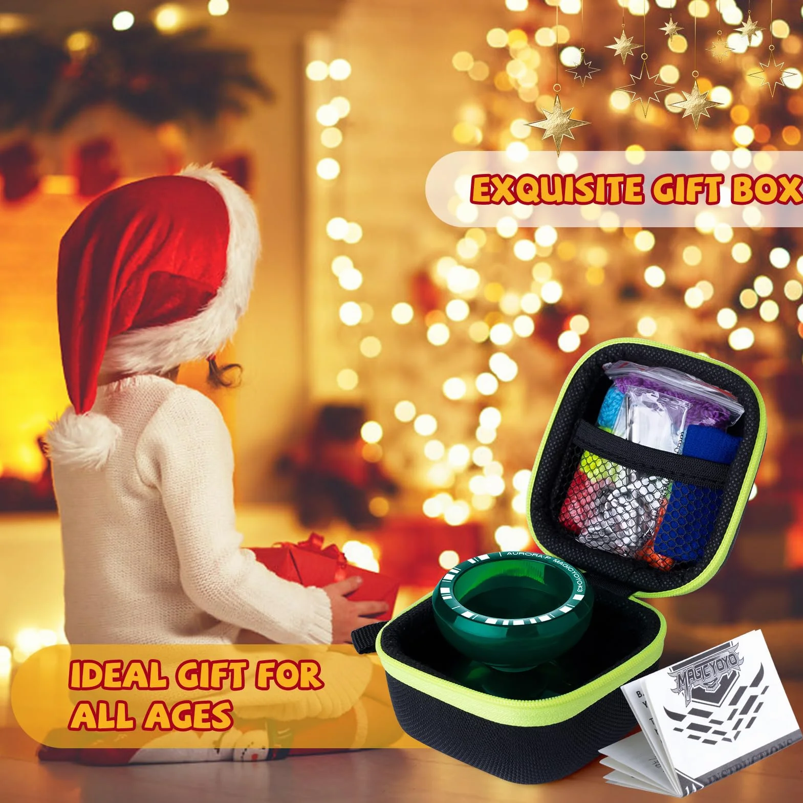 MAGICYOYO K3 Aurora-p, Professional JoJo With Finger Spin for Kids, Responsive and Non-Responsive With 12 Strings and Accessory Set (Dark Green)
