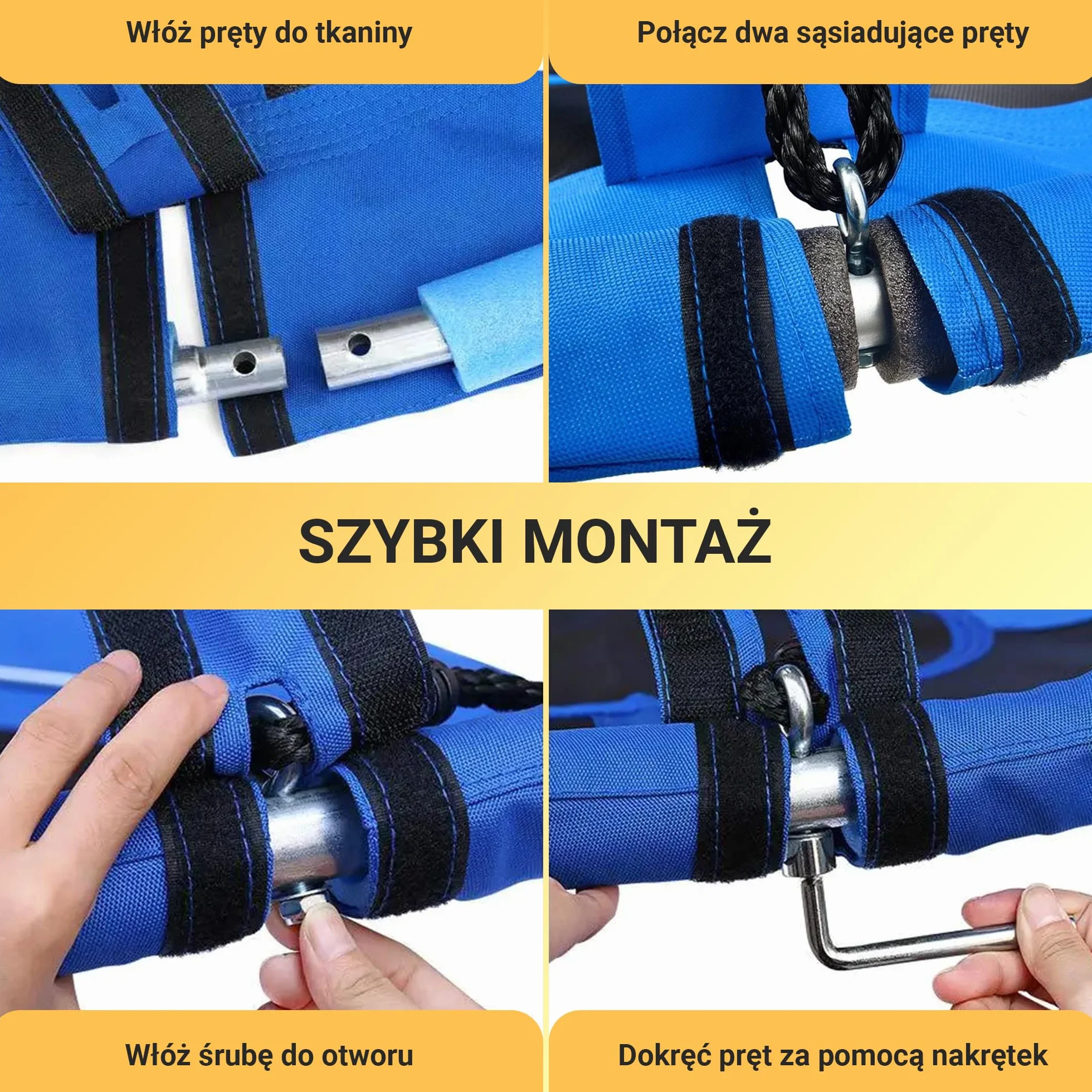 Extralink Huśtawka ogrodowa z gniazdem – średnica 100 cm, pojemność do 150 kg, z wyściełaną krawędzią i wytrzymałymi linami, idealna do wnętrz i na zewnątrz, do ogrodu i pokoju dziecięcego, niebieska