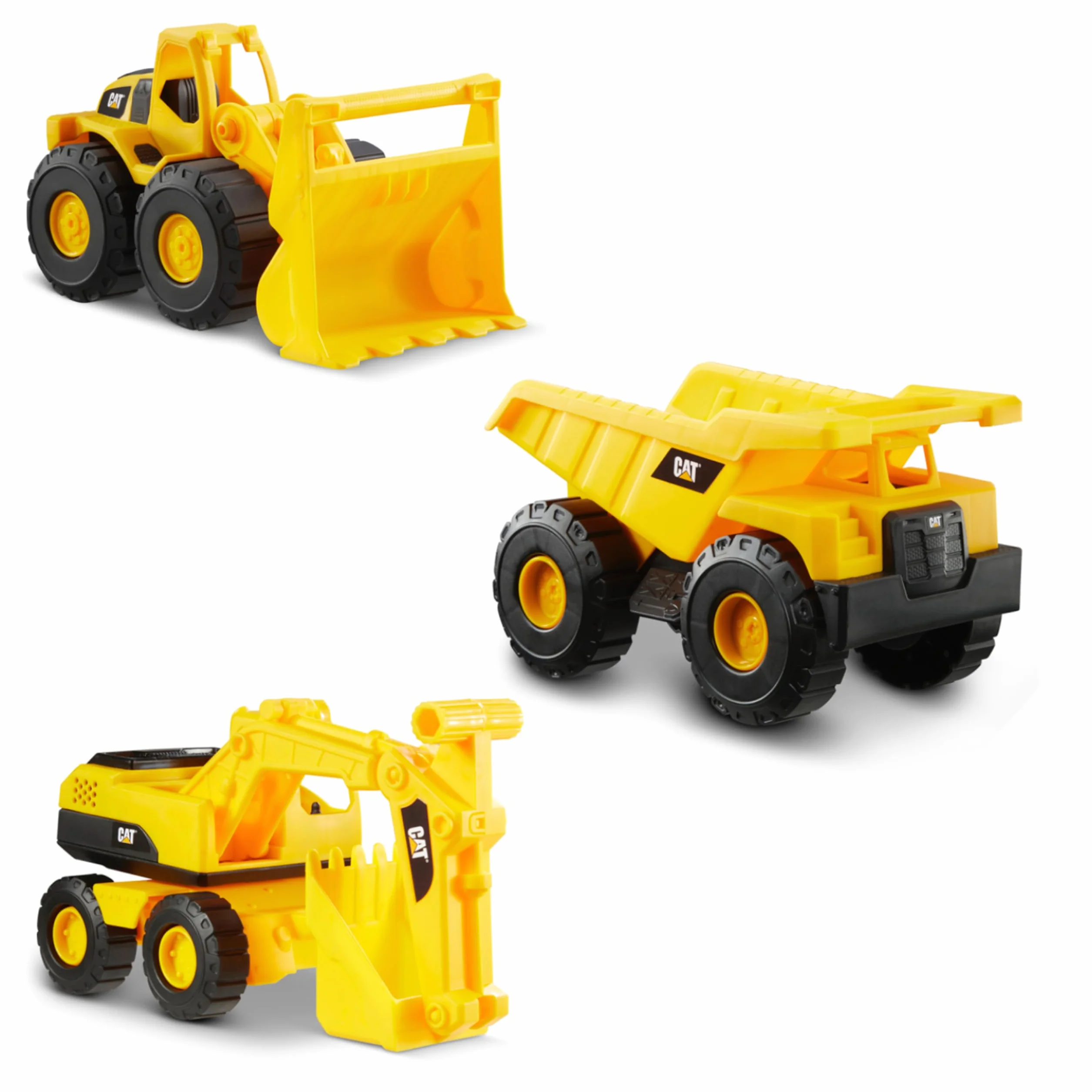 CatToysOfficial 82360 Caterpillar by Funrise 82284 Caterpillar CAT Mini-Crew ciężarówka uchylna, ładowarka kołowa i koparka pojazd budowlany, żółto-czarna