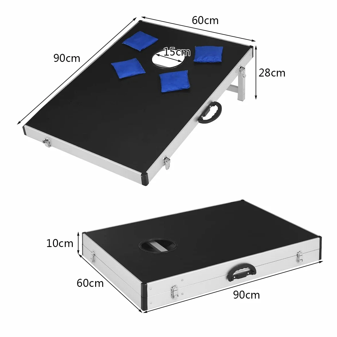 COSTWAY Cornhole Boards, gra zręcznościowa dla dzieci i dorosłych, worek na piasek, deska do zabawy ze składanym wzornictwem i uchwytem, klasyczna gra plażowa do gier wieloosobowych