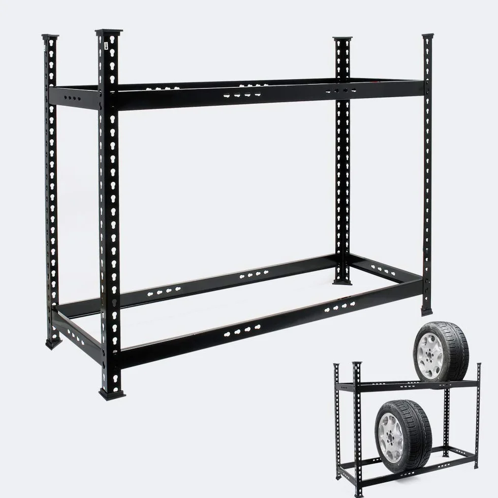Wiltec Regał na opony 2 poziomowy maks. 150 kg nośności, mieści 6-8 opon samochodowych lub motocyklowych, o wymiarach 120 x 44 x 101 cm