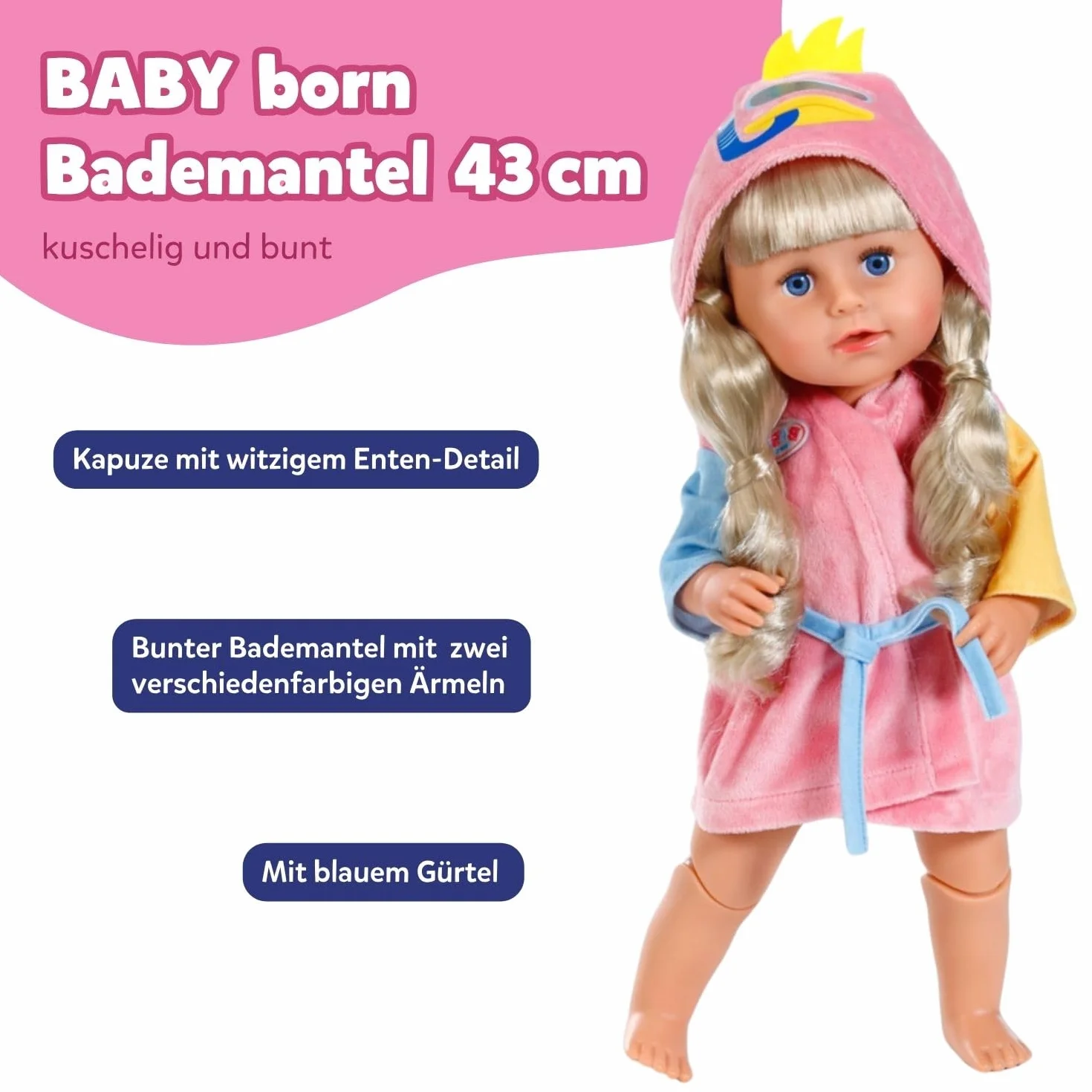 Szlafrok BABY born - z kaczką i rękawami akcesoria dla lalek, odzież odpowiednia dla lalek o rozmiarze 43 cm