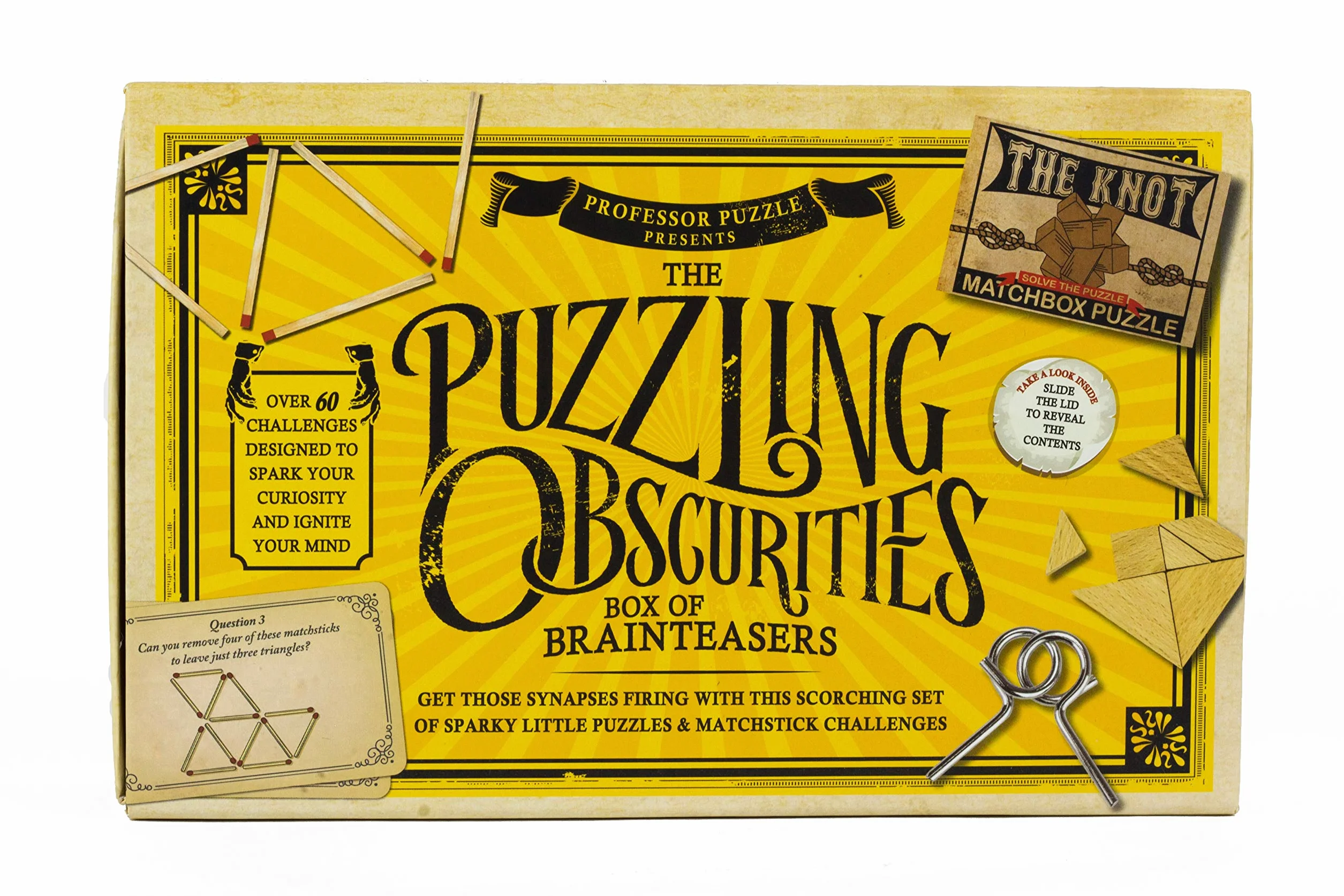 Professor Puzzle, Puzzling Obscurities Box of Brainteasers - 10 unikalnych puzzli z pudełkiem zapałek i 50 unikalnych wyzwań związanych z dokuczaniem mózgu