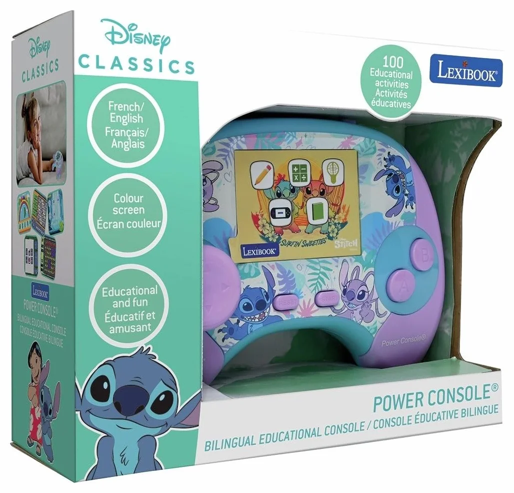Lexibook Disney Stitch Power Console Dwujęzyczna Francuska, Angielska Konsola do Gier Edukacyjnych z 100 Aktywnościami, JCG100i1, Fioletowa, Niebieska