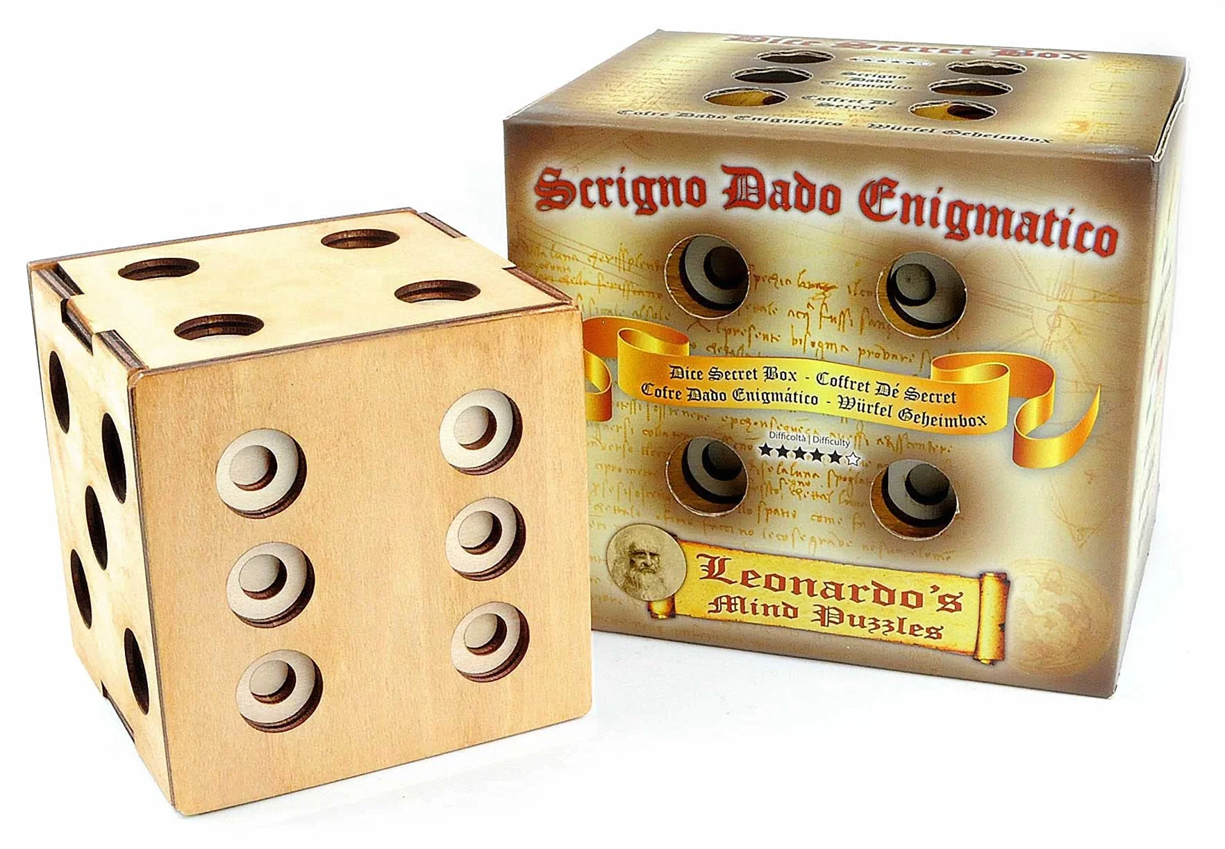 Logica Puzzle Art. Sekretne Pudełko na Kości - Drewniana Łamigłówka - Sekretny Sejf - Trudność 5/6 Niewiarygodny - Kolekcja Leonarda da Vinci