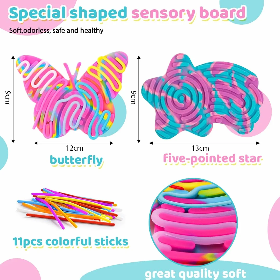 2 szt. sensoryczna sensoryczna karta aktywności sensorycznej silikonowa dwustronna zabawka Fidget silikonowa zabawka uspokajająca z 22 strunami dla łagodzenia stresu lękowego