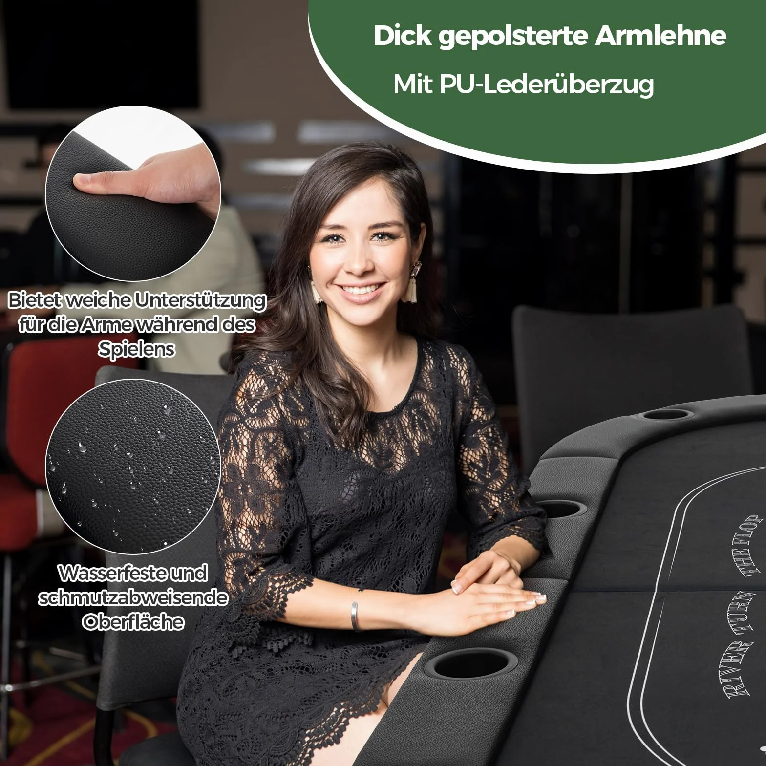 COSTWAY Składany stół do pokera dla 8 graczy z uchwytami na napoje i wyściełaną podpórką na ramię, idealny do blackjacka, Texas Hold'em (czarny)