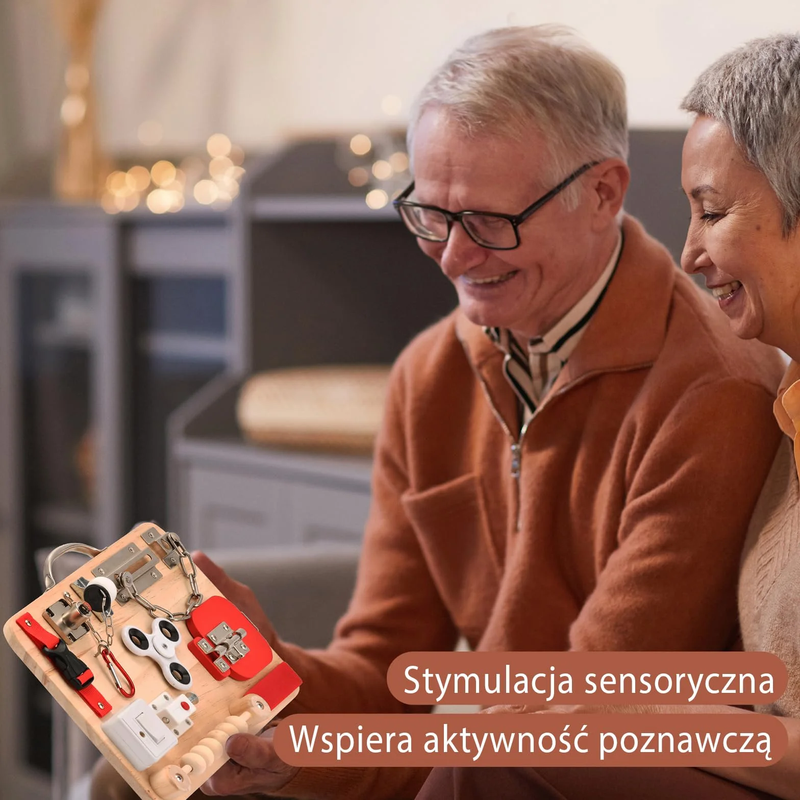 Tablica manipulacyjna i sensoryczna zabawka dla seniorów, osób z demencją, ADHD czy autyzmem – Międzypokoleniowa tablica zajęciowa do treningu motoryki drobnej i budzącej wspomnienia