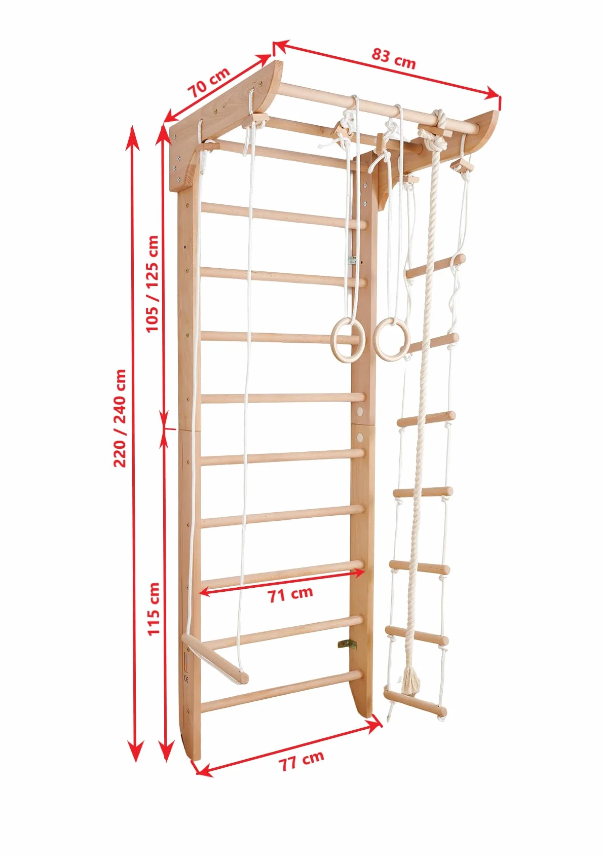 Ściana gimnastyczna drewniana "Kinder-2-240" – Wooden Swedish Ladder for Kids and Adults, Wall Bar, Drabinka Gimnastyczna do Home Gym i Kids Room, Sprzęt Gymnastic