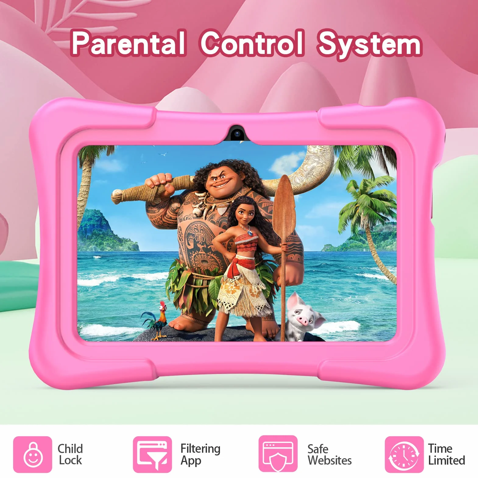 Pritom 7-calowy tablet dla dzieci, z systemem Android 11, Quad Core, 2 GB RAM, 32 GB ROM, BT, Wi-Fi, podwójny aparat, edukacja, gry, zabezpieczenie przed dziećmi, fabrycznie zainstalowane oprogramowanie dla dzieci w etui na tablet, typ C, różowy