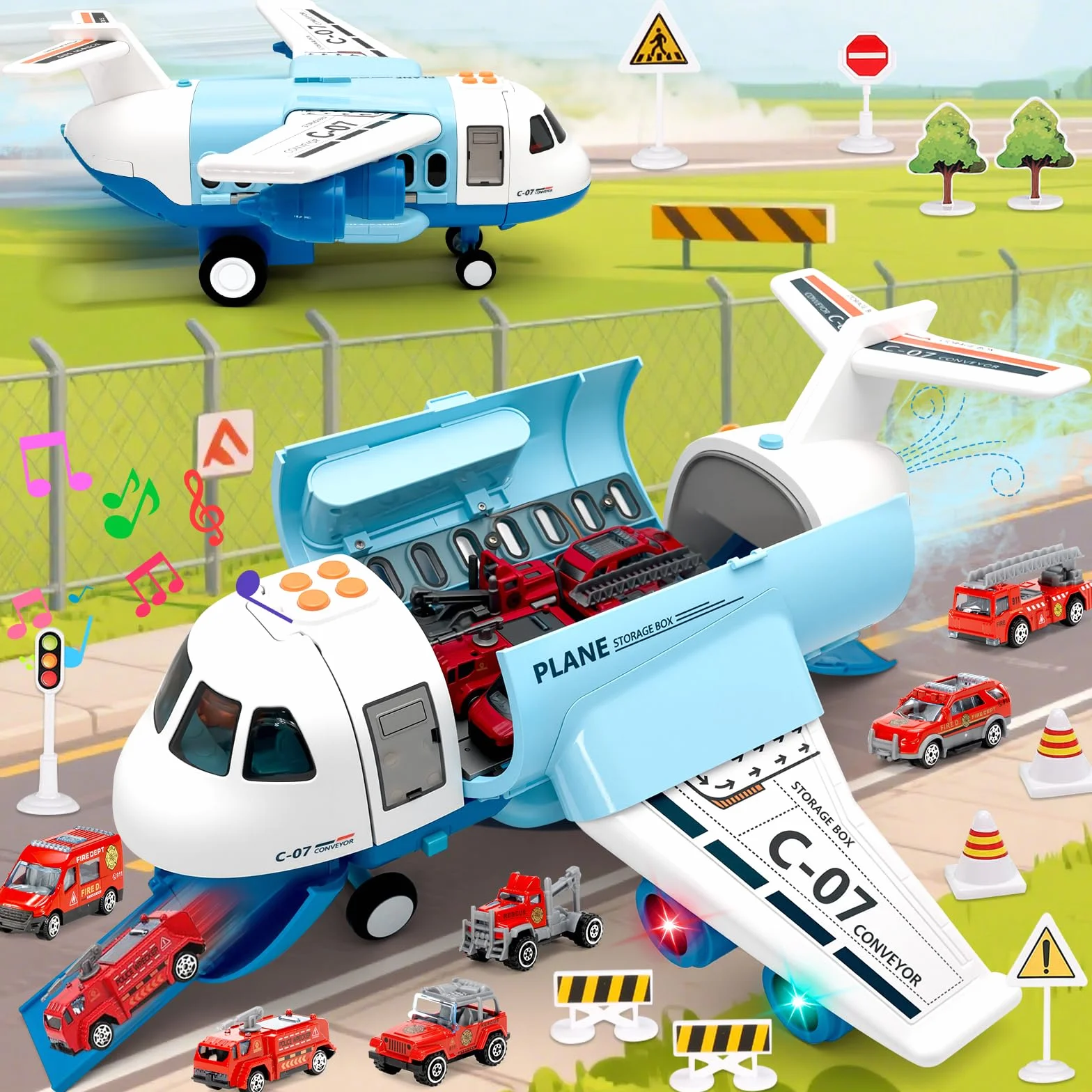 PQKL-party Zabawka samolotowa, do transportu samolotu, dla dzieci, zabawka, zestaw do zabawy z dymem, światłem i dźwiękiem