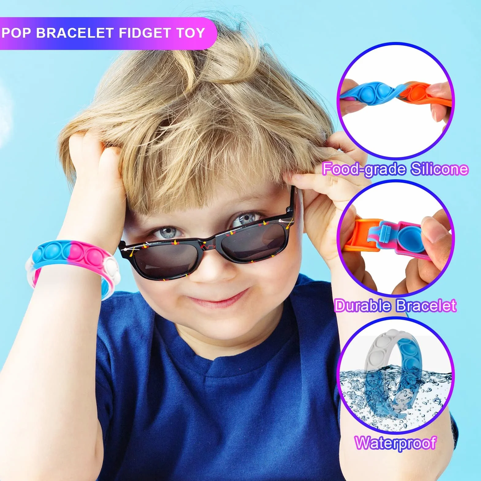 Zestaw bransoletek Popit, 20 sztuk Pop Armband It silikonowych bransoletek antystresowych dla dzieci, tęczowa zabawka Plopper Pop Bubble Fidget bransoletka zabawka dla dzieci/dorosłych