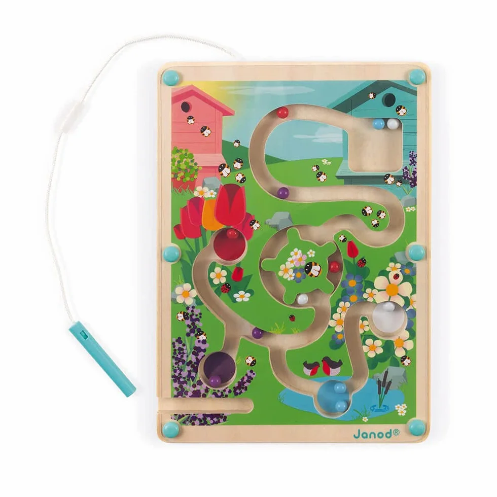 Janod - Wooden Magnetic Beehive Maze - Develops Fine Motor Skills and Concentration - Dimensions: 7.1 inch X 9.8 inch - Fsc-Certified - Suitable for Ages 2 and Up, J05310