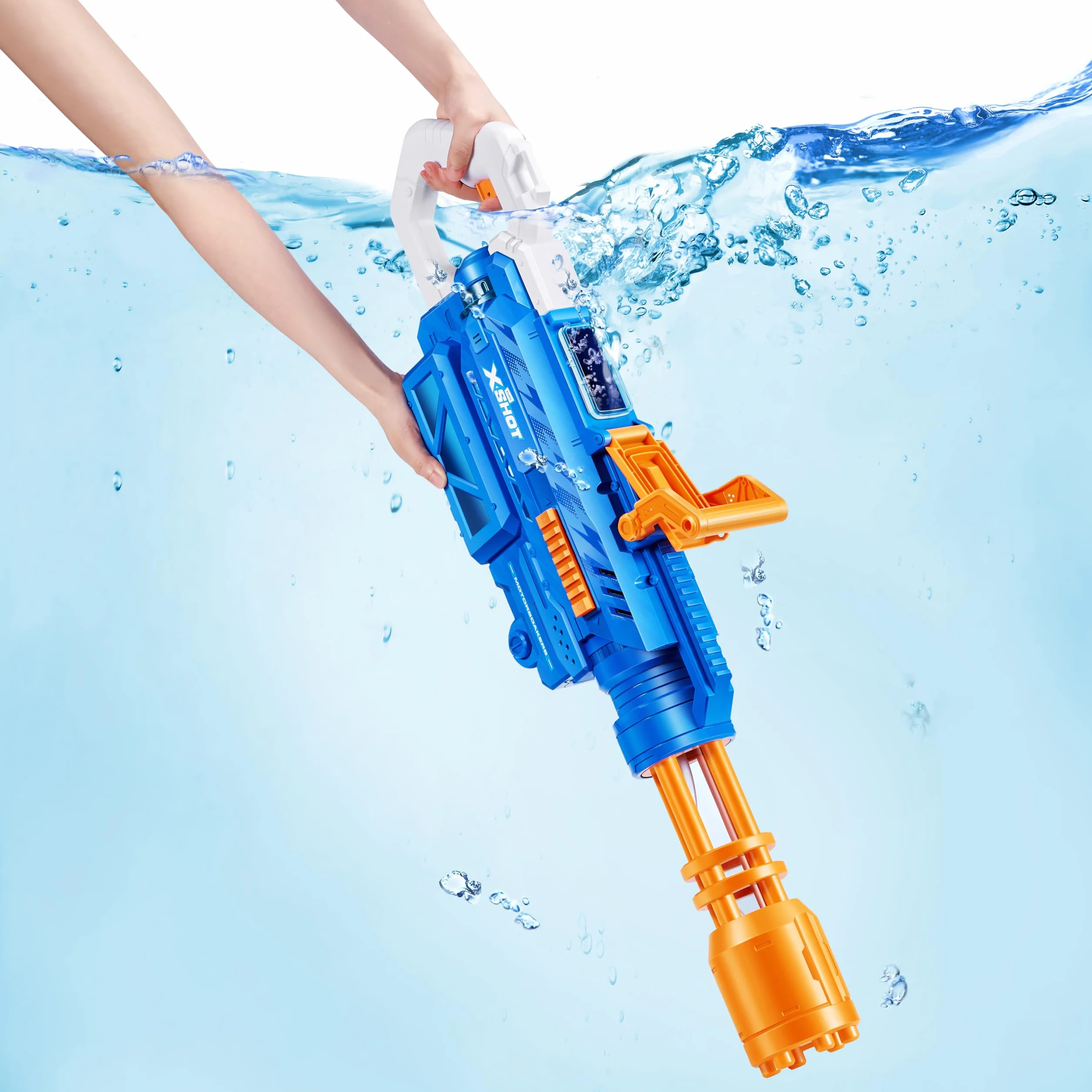 XSHOT Water Gatling Soaker ZURU zmotoryzowany blaster na wodę dla dzieci, letnia zabawka outdoorowa z akumulatorem do wielokrotnego ładowania i pojemności 1650 ml | zasięg 8 m pistoletu na wodę