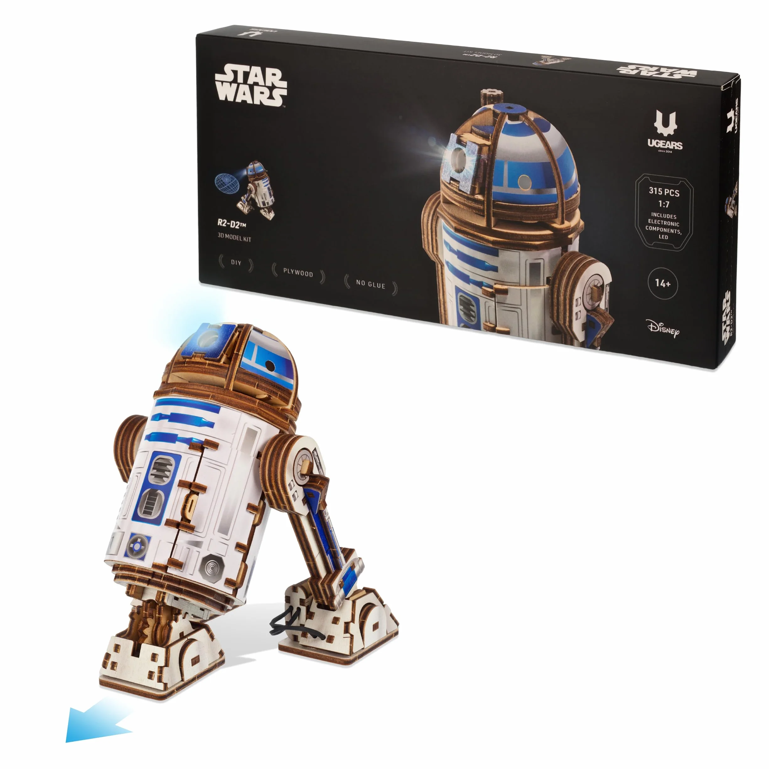 UGEARS Star Wars ™ R2-D2 ™ - puzzles for adults, model do złożenia dla dorosłych, modele mechaniczne, łamigłówka dla dorosłych, 3D puzzle, Puzzle Star Wars prezent, mechaniczne konstrukcje