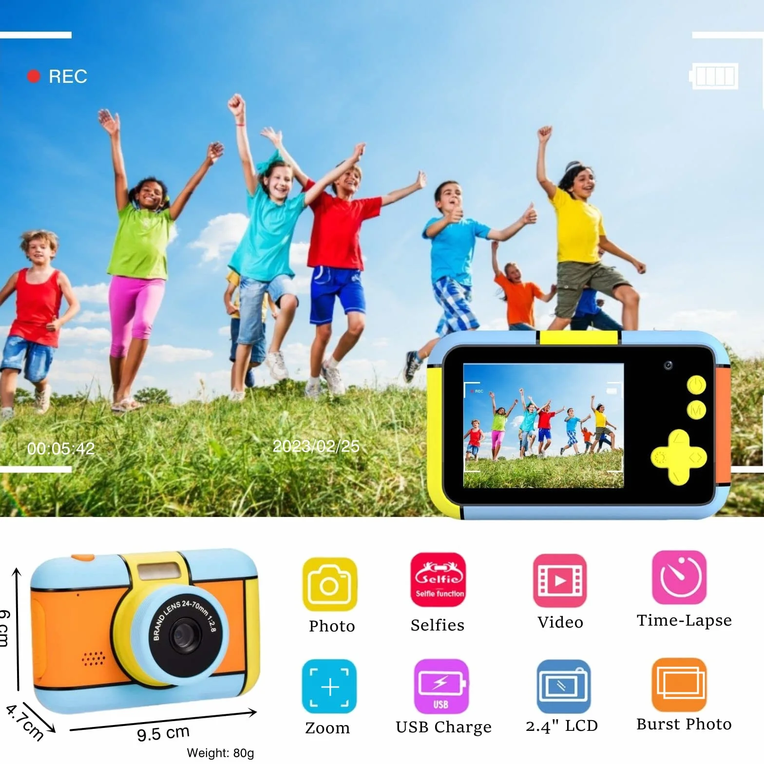 Aparat Fotograficzny dla Dzieci 24 MP, 2,4" 1080P Kamera Wideo z Kartą 32G, Zoom 4X, Filtry - Prezent dla Dzieci 3-10 Lat
