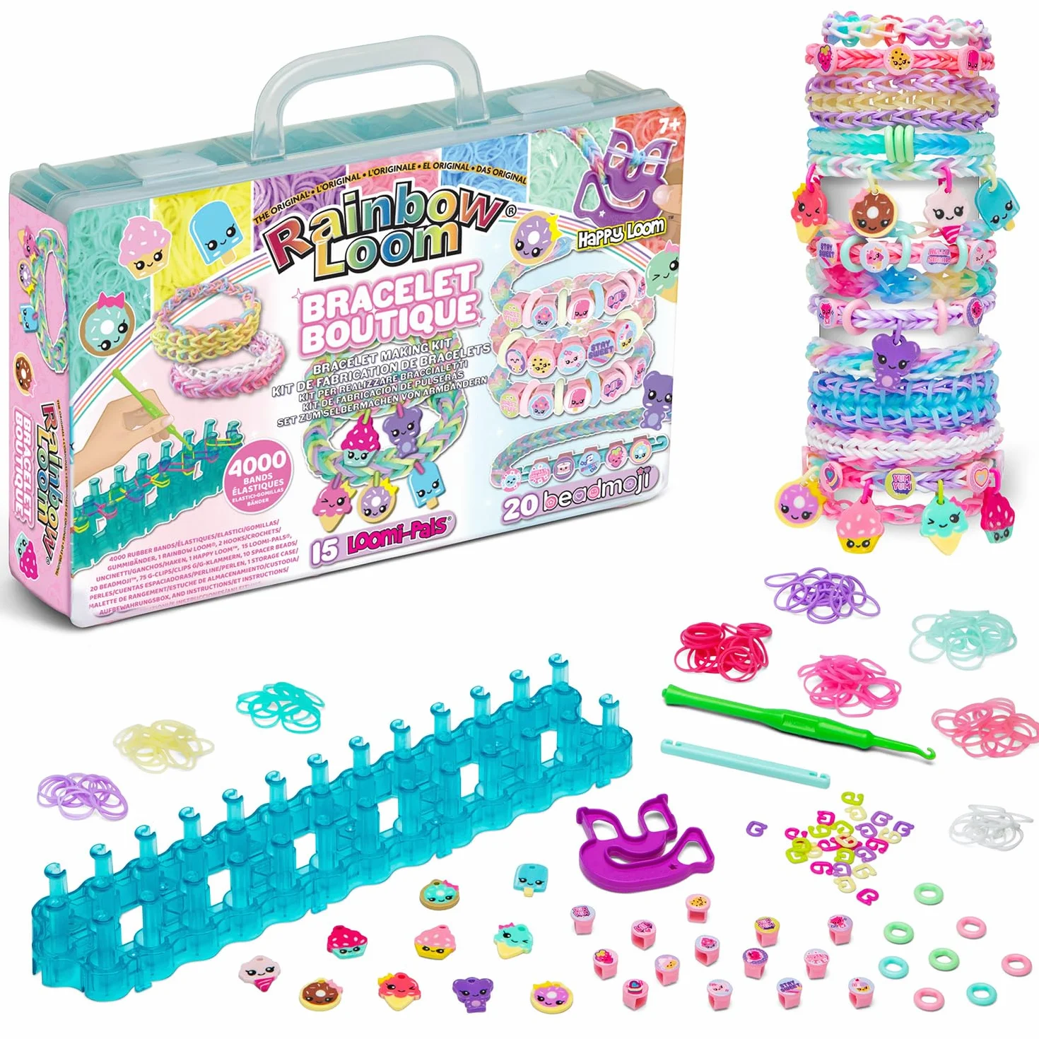 Bandai - Rainbow Loom Boutique – automatyczny zestaw do produkcji bransoletek z gumowych taśm - kreatywne hobby - zawiera 4000 gumowych taśm, haczyków - zabawka dla dzieci od 7 lat - CD0186