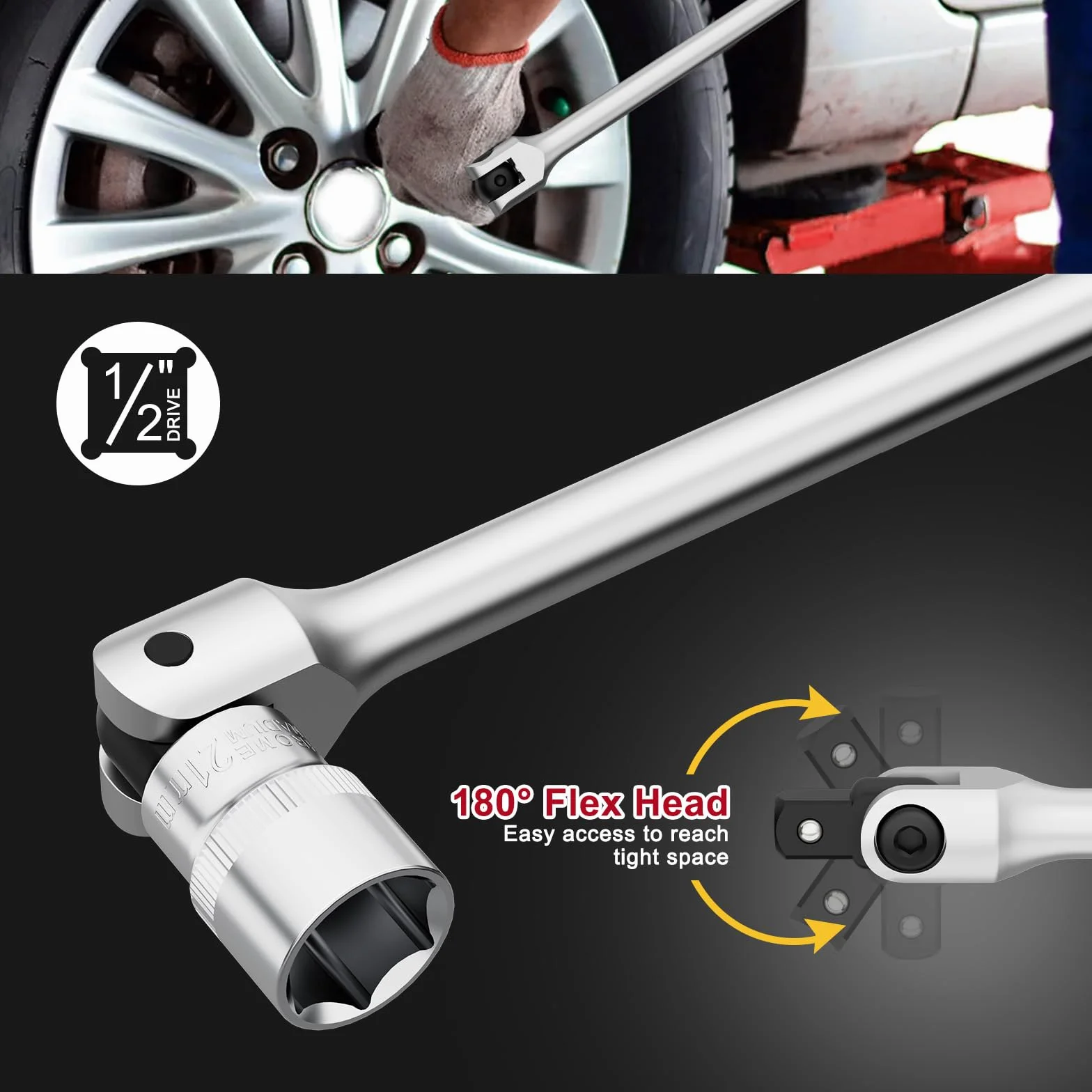 VANPO Klucz dynamometryczny 1/2", 20-220 Nm klucz dynamometryczny do samochodu i motocykla, 7-częściowy zestaw