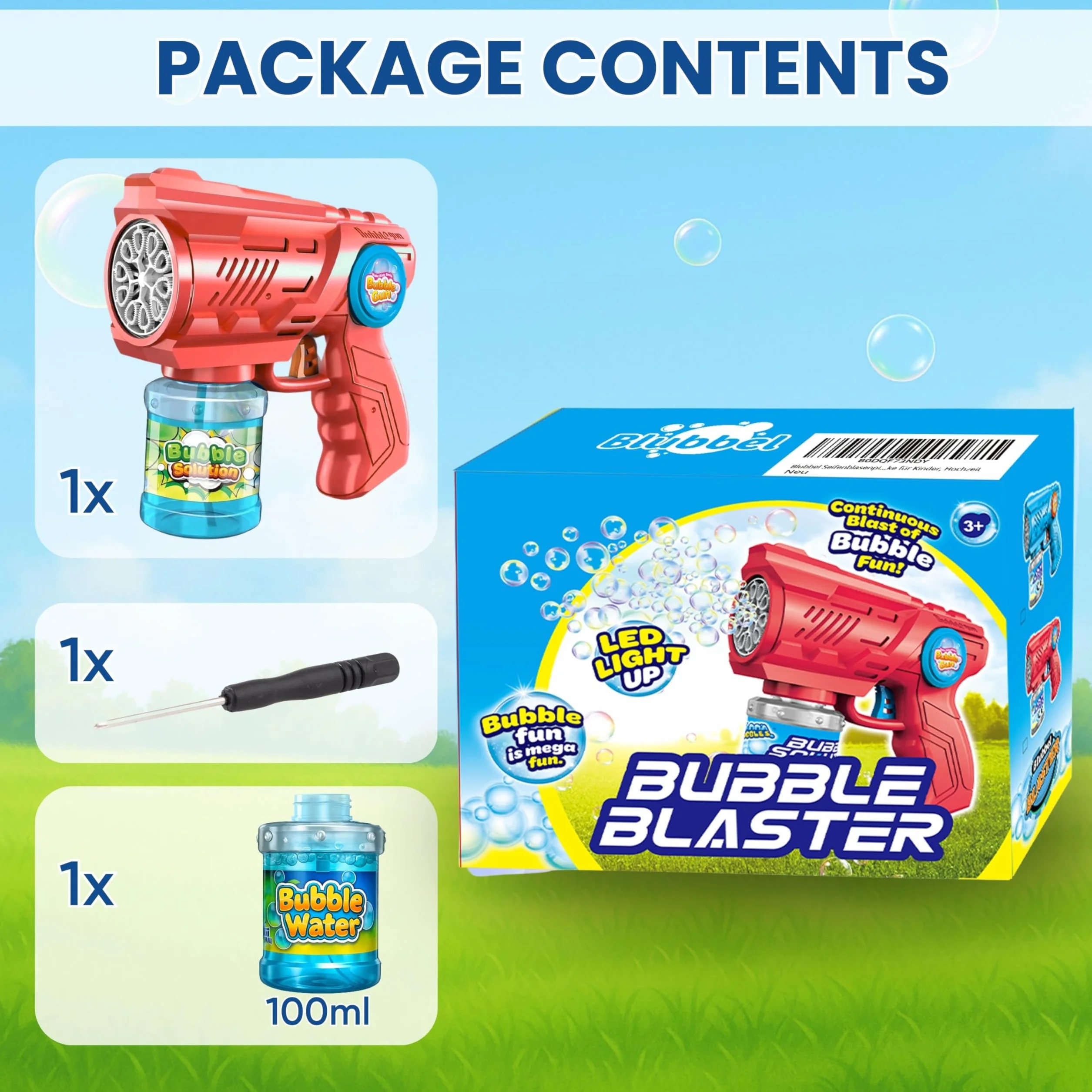 Blubbel Pistolet do Baniek, Maszyna z LED, Zbiornik 100ml, Armata Bańkowa, Powietrzna Bazooka, Prezent dla Dzieci, Na Wesele