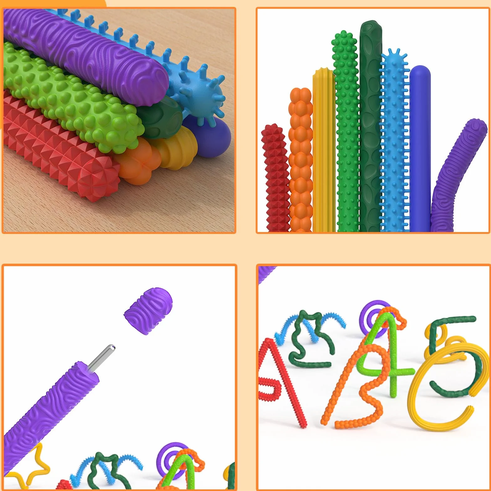 Zabawki Sensoryczne Fidget, 8szt Fidget Toys Twist Stick, Zabawki Sensoryczne dla Dorosłych, Teksturowane Silikonowe Patyczki, Relaksujące Patyczki dla ADHD Autyzmu