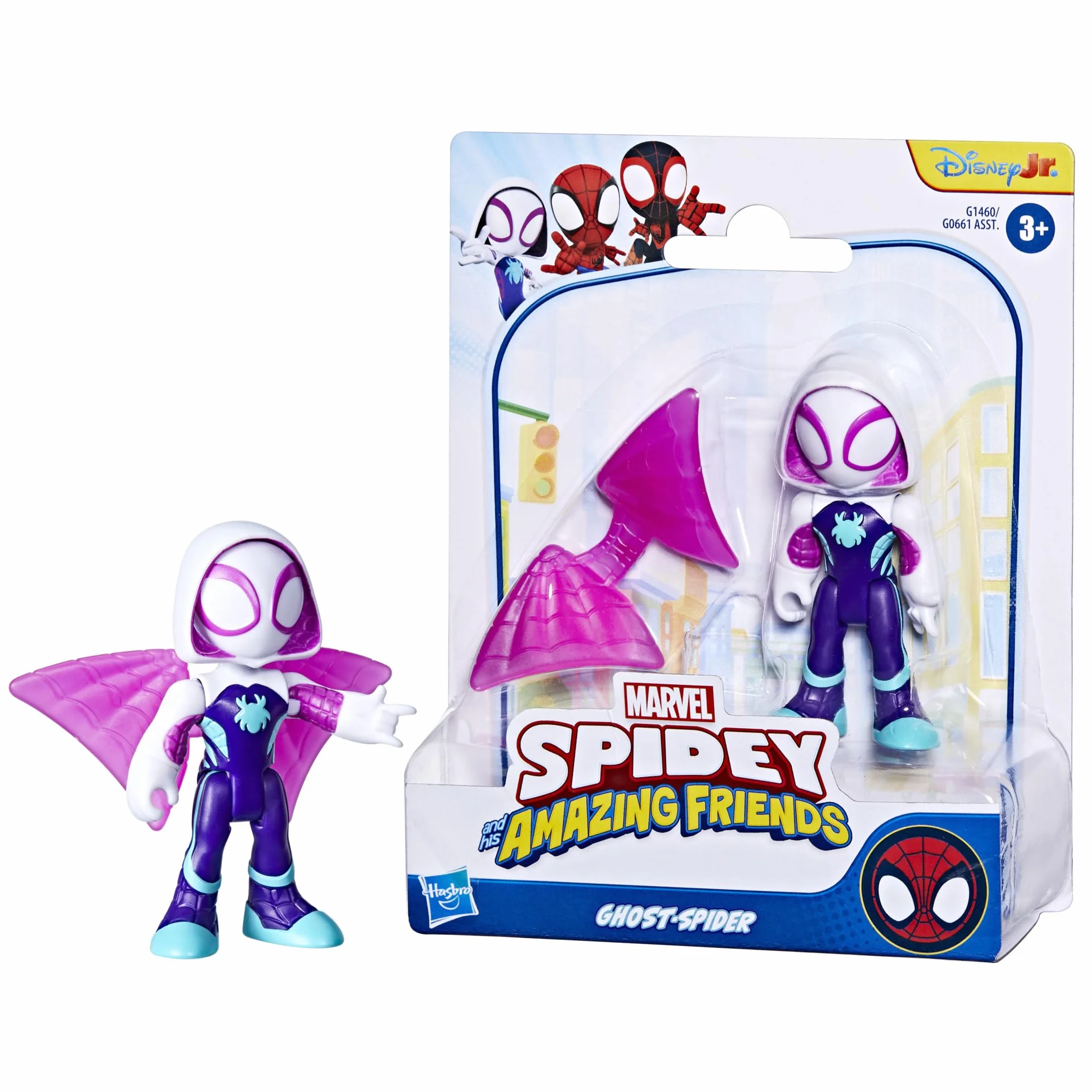 Ghost-Spider z serialu "Spidey i super-kumple" Marvela, zabawka z dodatkiem
