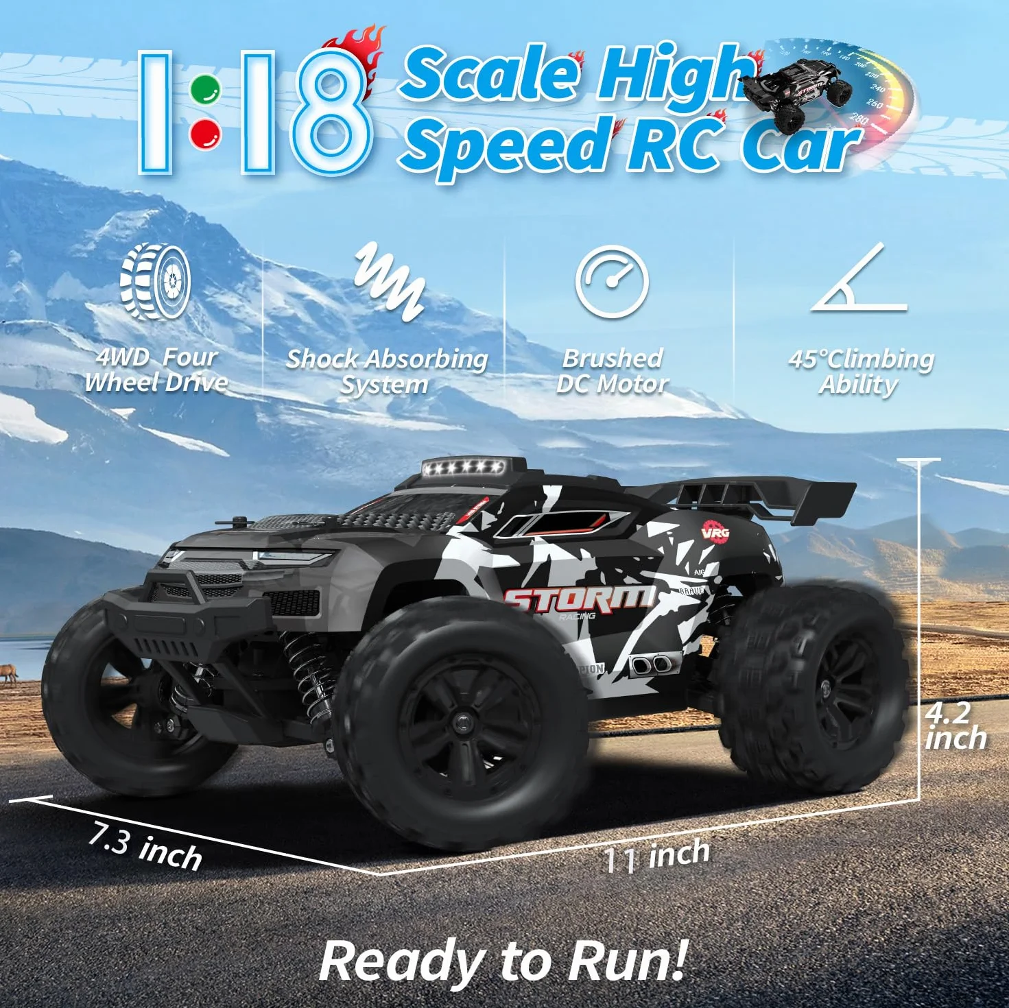 snookids Samochód zdalnie sterowany - 1:18 Szybki samochód RC Offroad Buggy 40 km/h, 2,4 GHz 4WD All Terrain RC Drift Car Monstertruck Zabawka Prezent dla dzieci i dorosłych