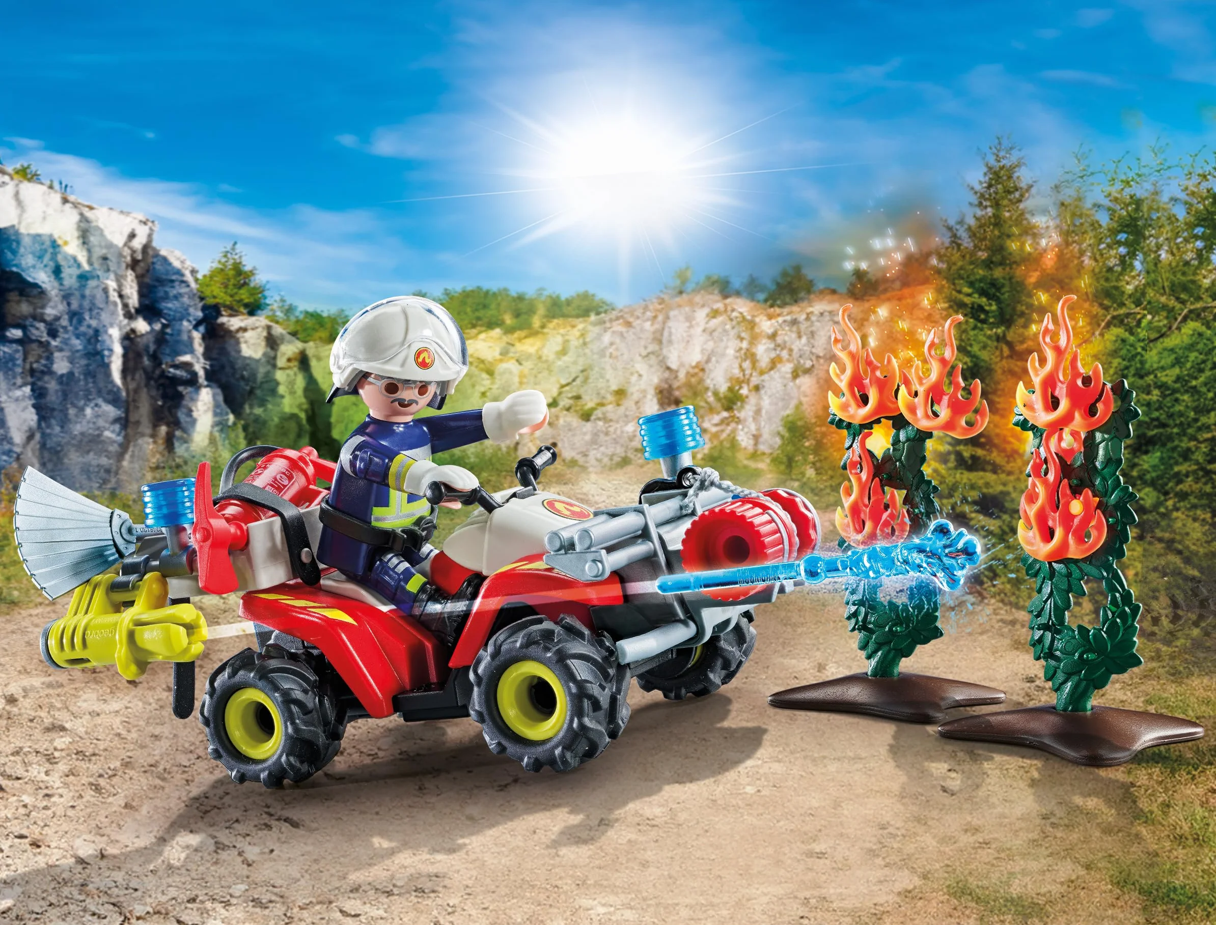 PLAYMOBIL | Action Heroes | Quad strażacki gasi pożar krzewów | Samochód strażacki | Zabawka dla dzieci od 4. roku życia | 71825